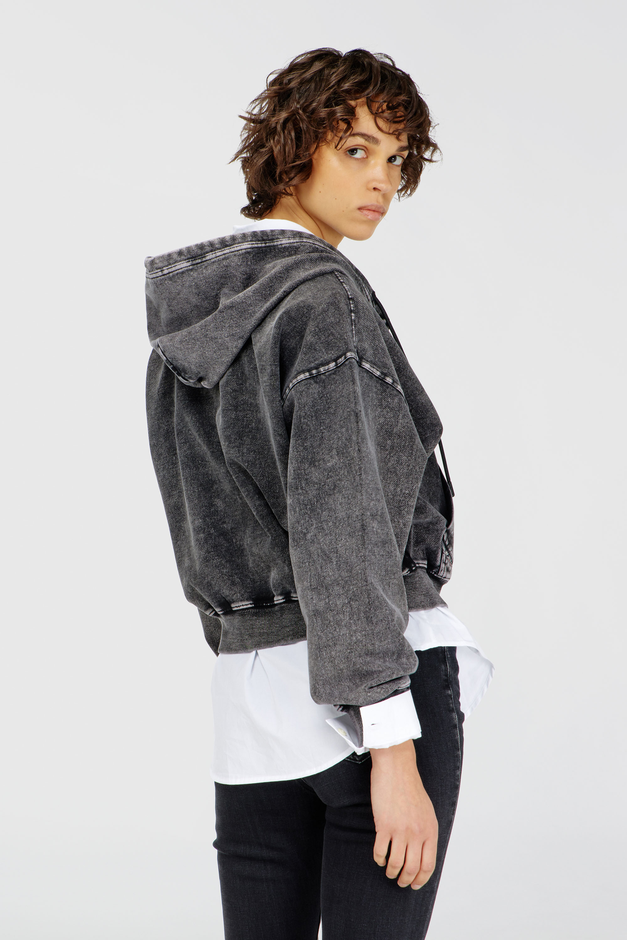 Diesel - F-ELYCY-AA2, Woman's Hoodie with denim effect in Dark grey - 4