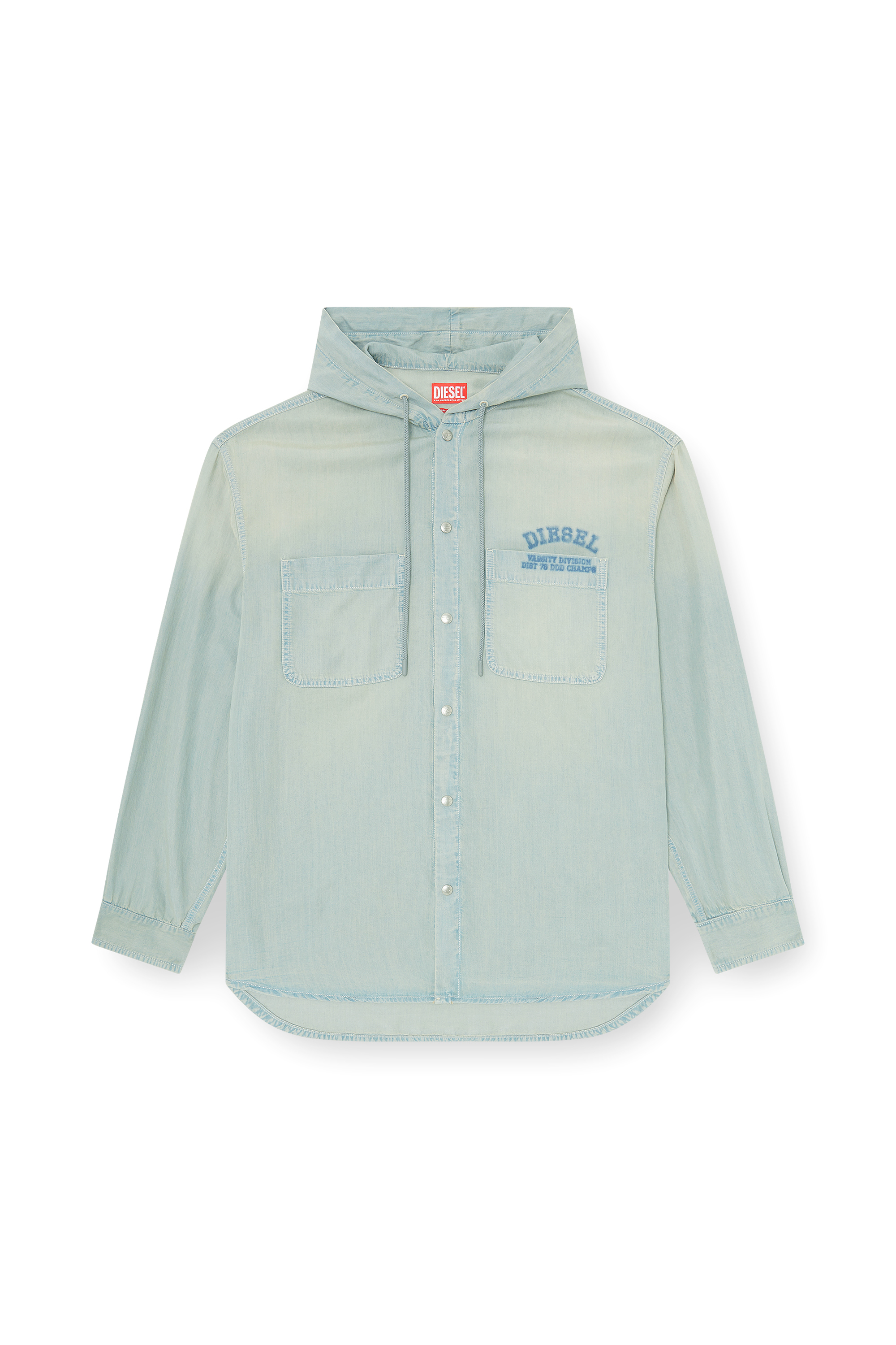 Diesel - D-DEWNY-HOOD-S3, Man's Overshirt in fluid dirt-effect denim in Light Blue - 2