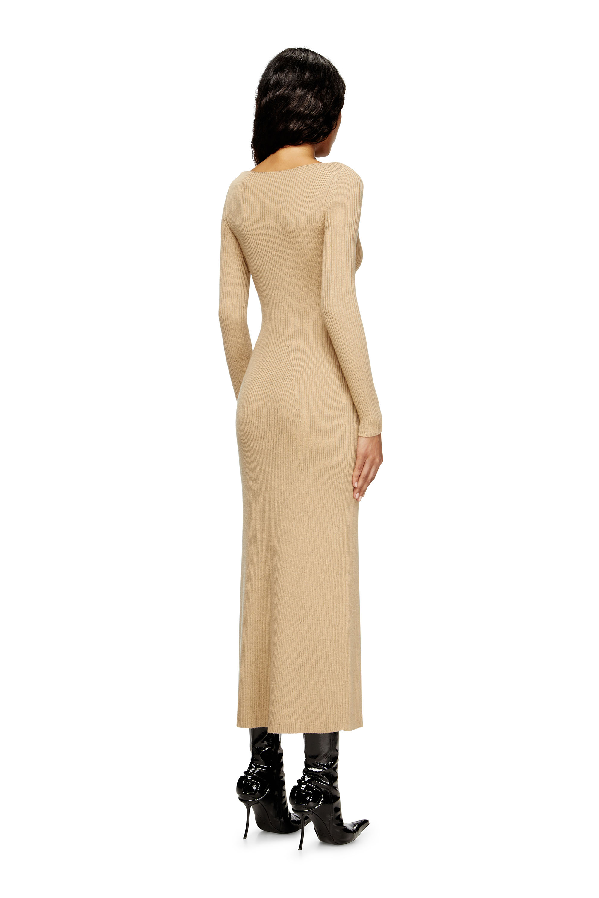 Diesel - M-OLONI, Woman's Midi wool dress with inlay in Beige - 4