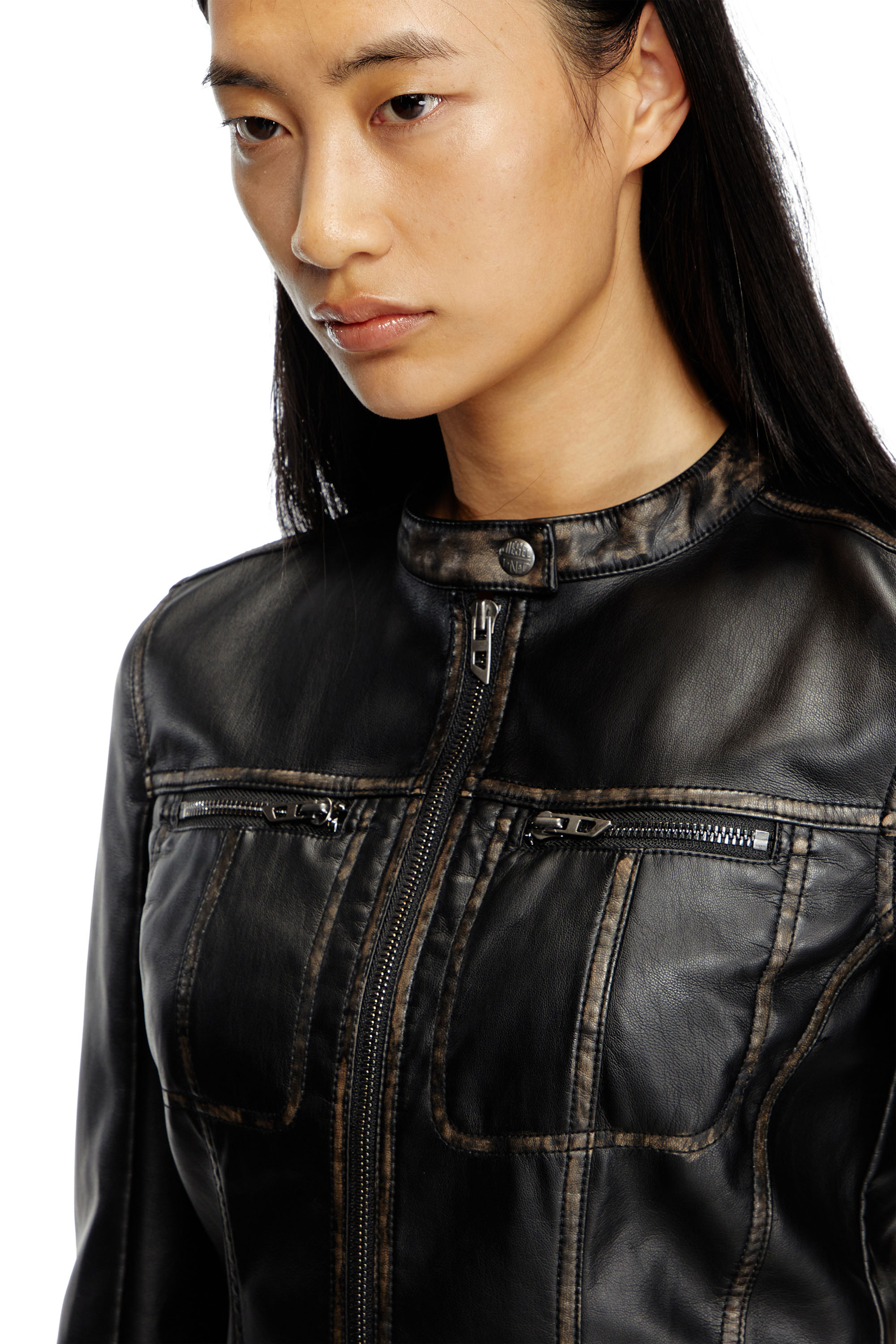 Diesel - G-LOBE, Woman's Cropped distressed biker jacket in Black - 5