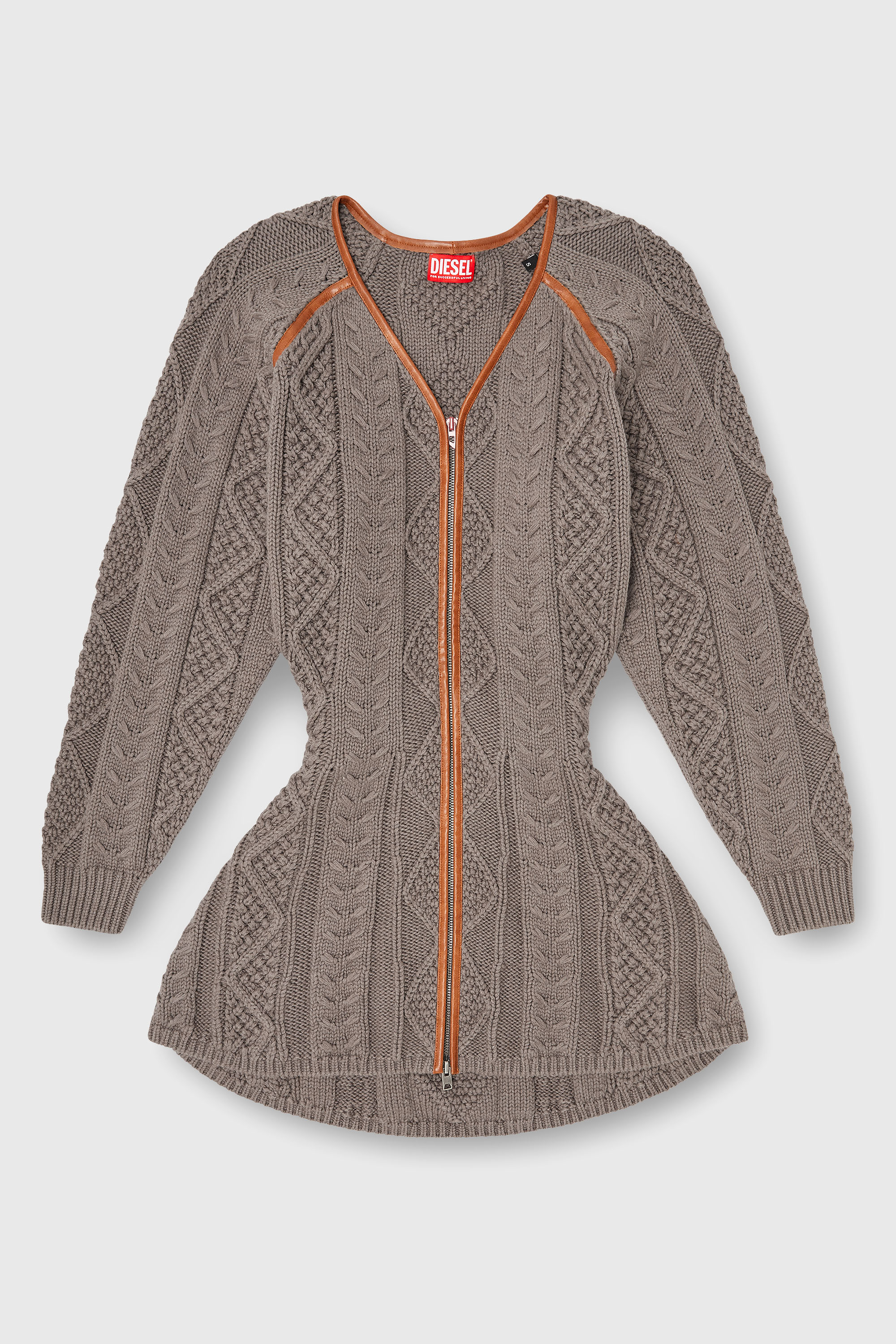 Diesel - M-INTESSE, Woman's Mini cardigan dress in cable knit in Grey - 1