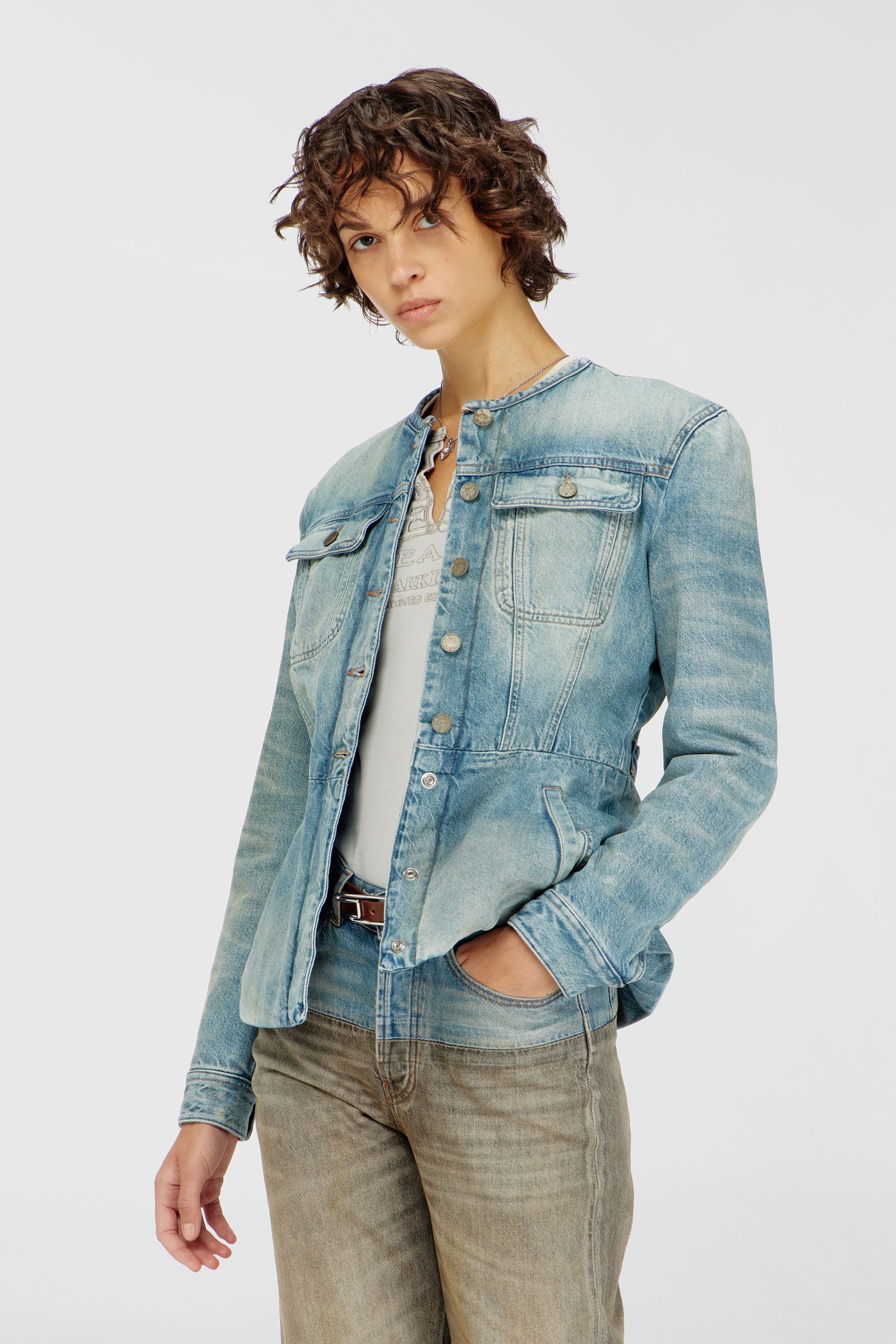 Diesel - DE-CALION-S1, Woman's Collarless denim jacket in Light Blue - 2