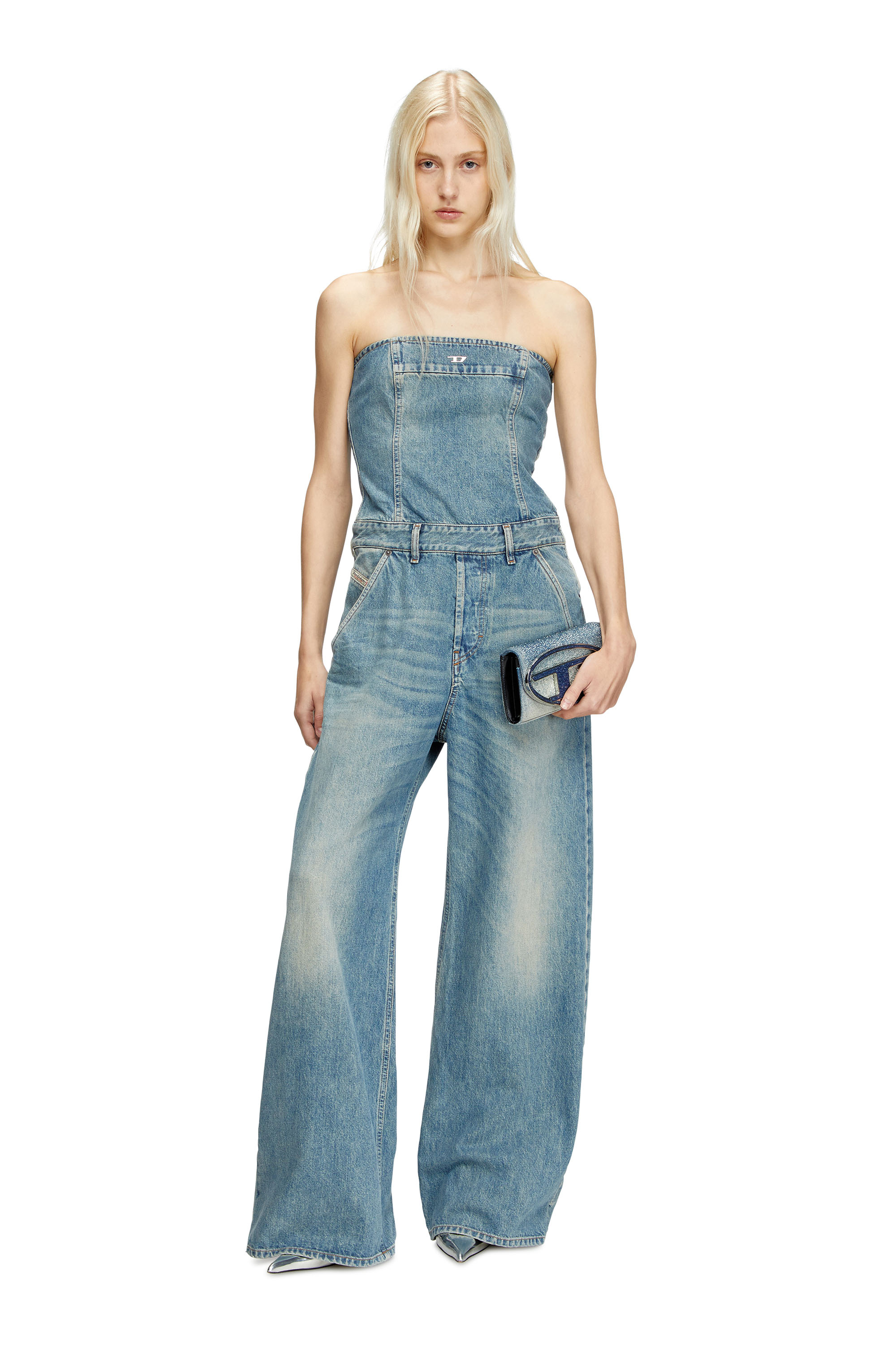 Diesel - DE-BRIDE, Woman's Denim strapless jumpsuit in Light Blue - 2