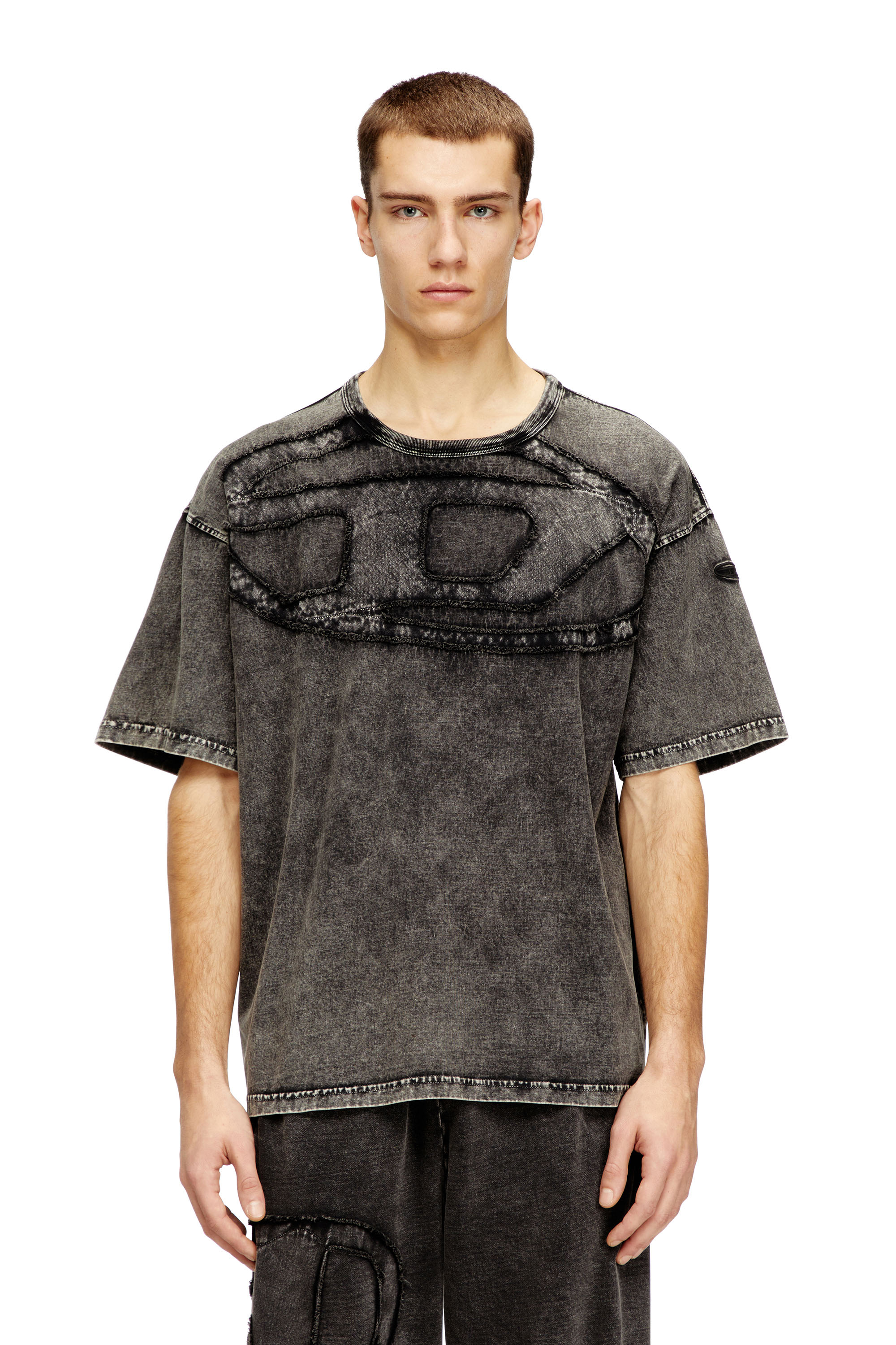 Diesel - T-BOXT-DEN, Man's Relaxed cotton T-shirt with Oval D applique in Dark grey - 1