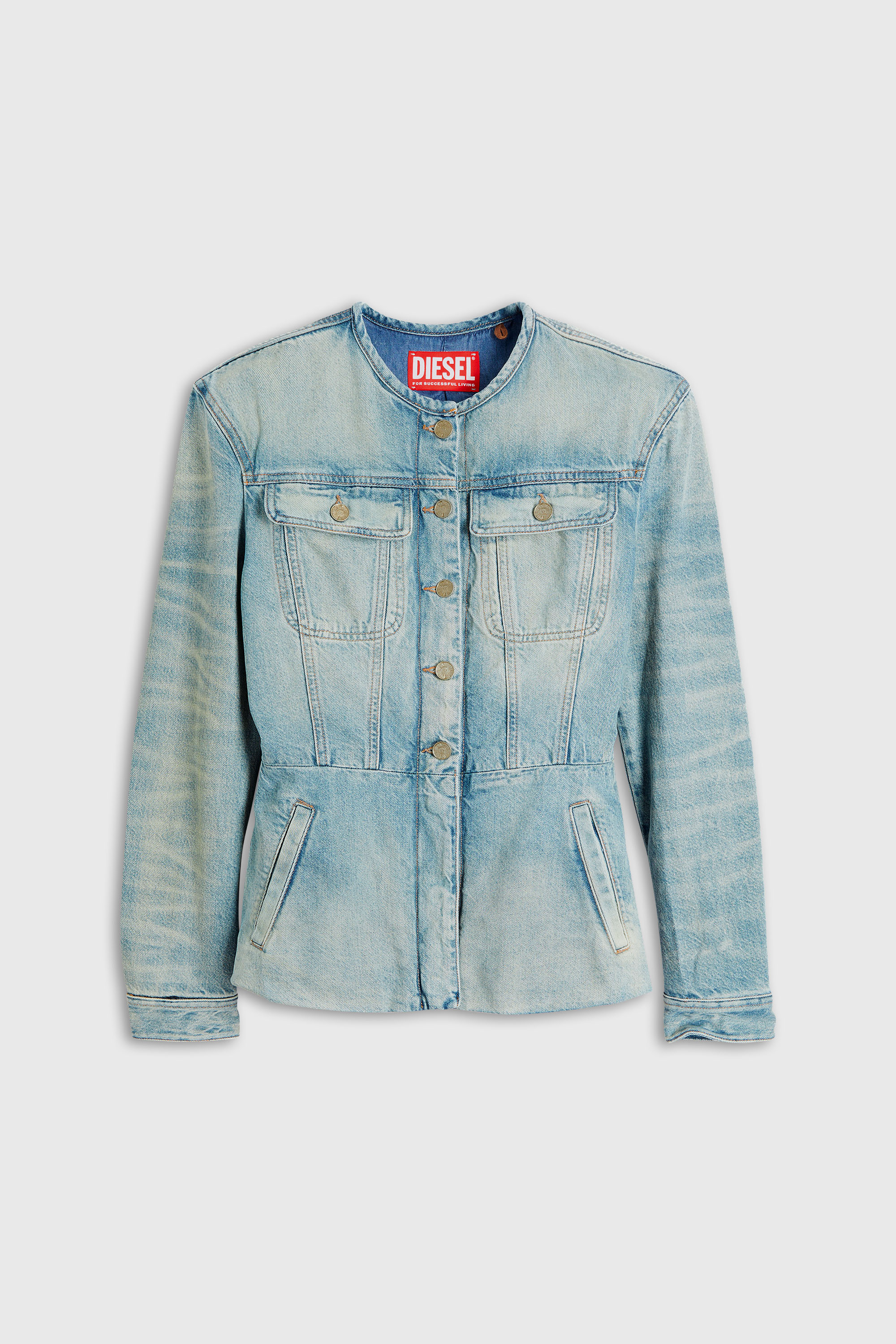 Diesel - DE-CALION-S1, Woman's Collarless denim jacket in Light Blue - 1