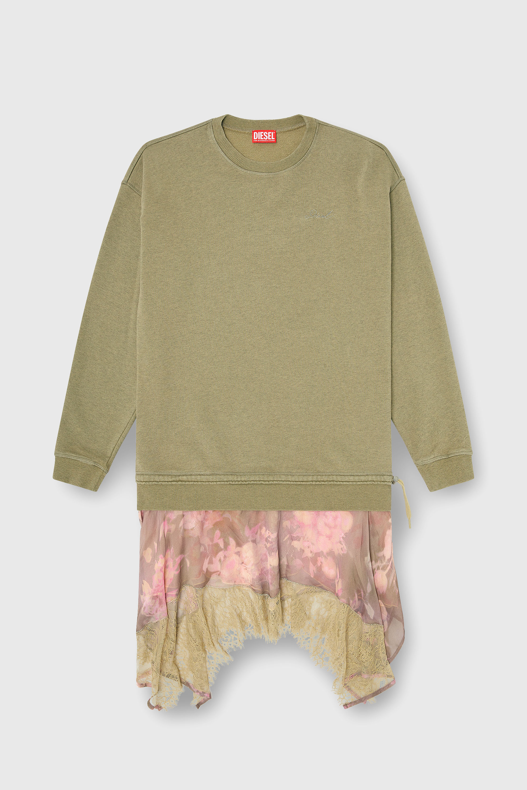 Diesel - D-ORELY, Woman's Sweatshirt dress with chiffon and lace skirt in Pink/Green - 1