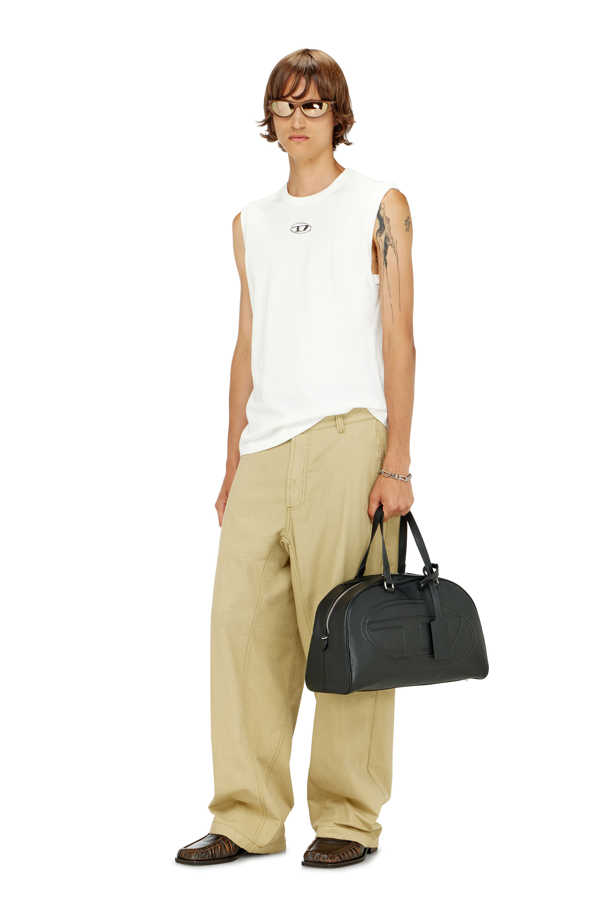 Diesel - T-BISCO-IOD, Man's Cotton tank top with metallic Oval D in White - 2