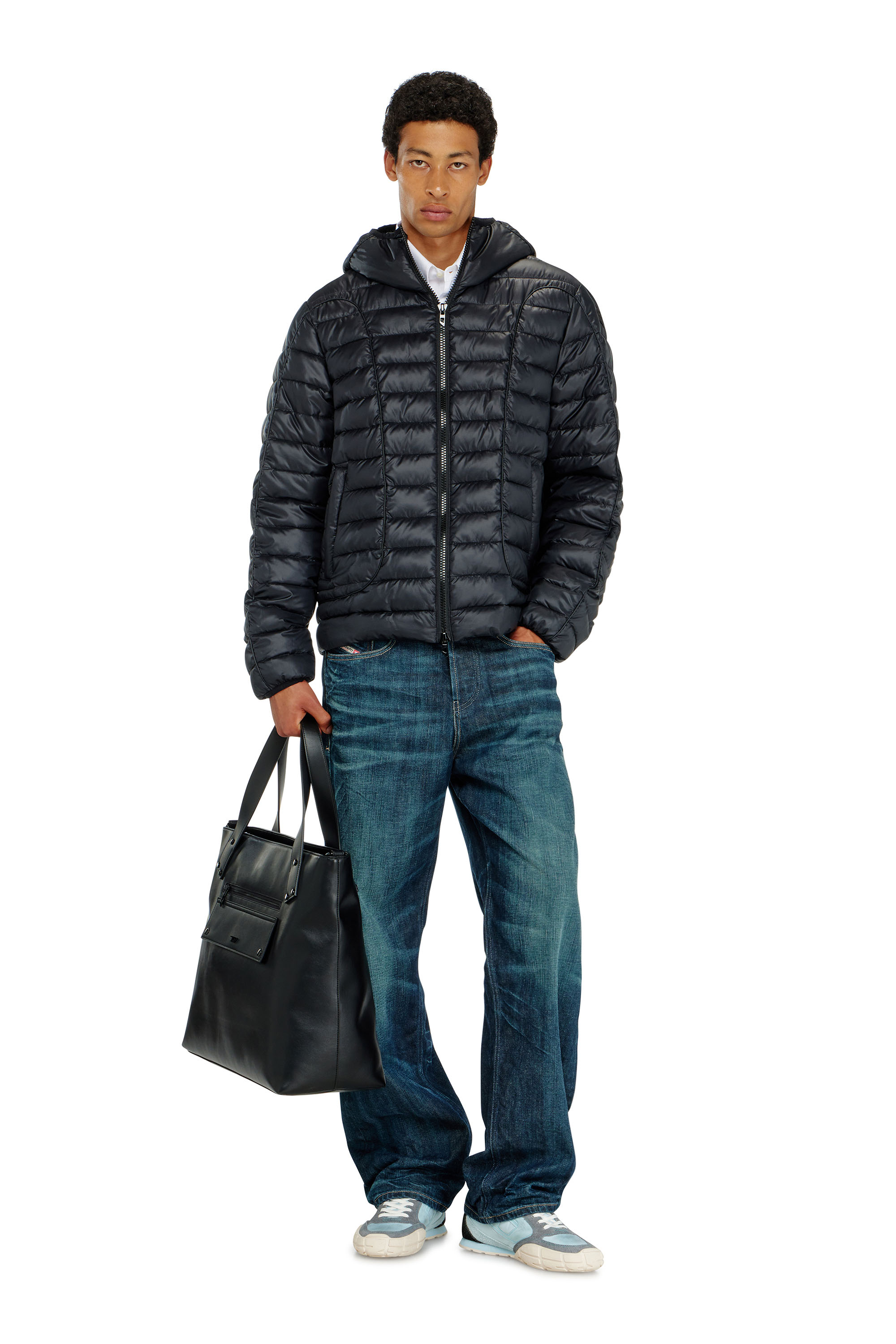 Diesel - W-STONE-WRD, Man's Puffer jacket with tonal piping in Black - 1