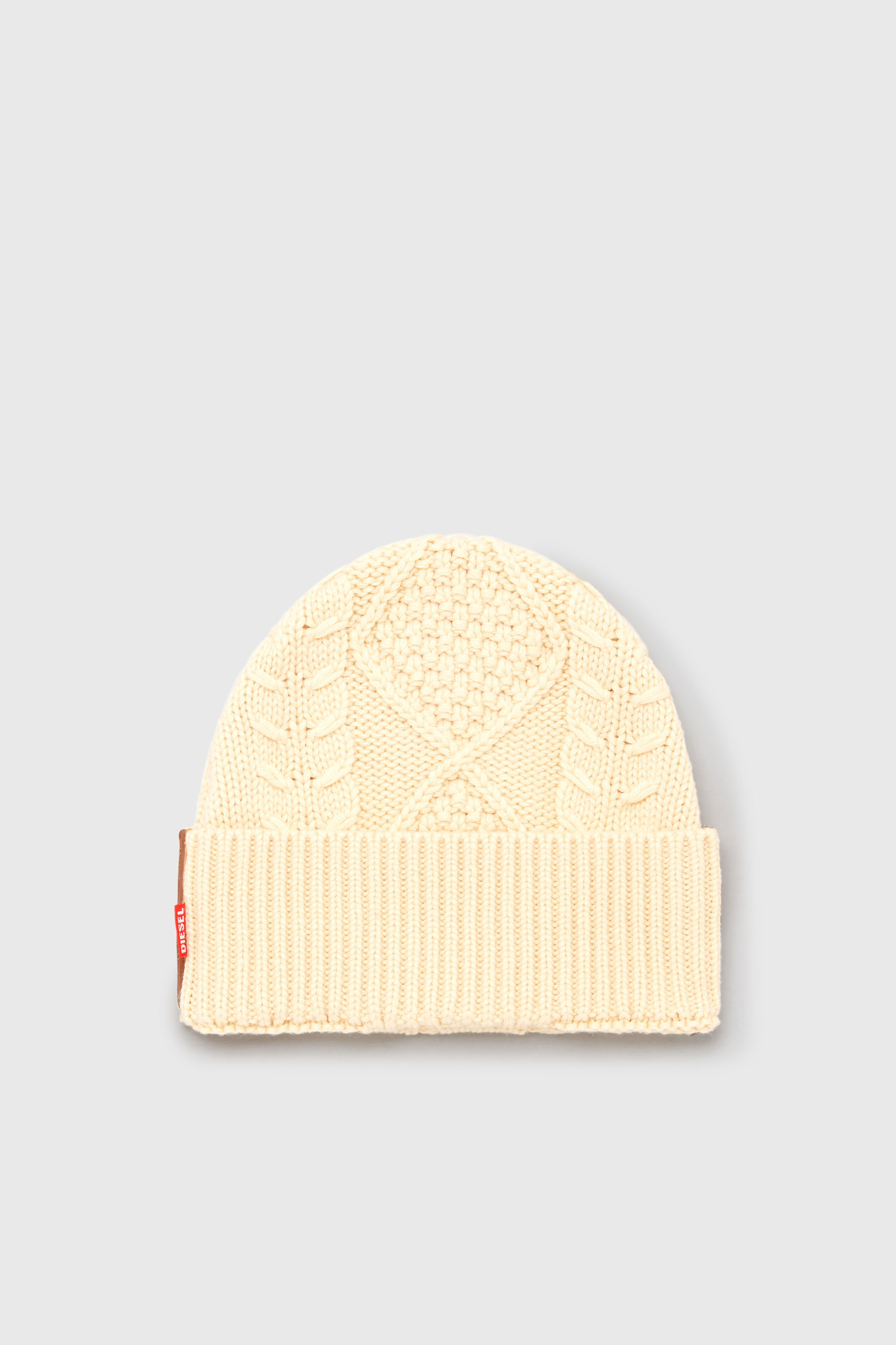 Diesel - K-INTELLO, Unisex's Cable-knit beanie in wool and cotton in White - 1