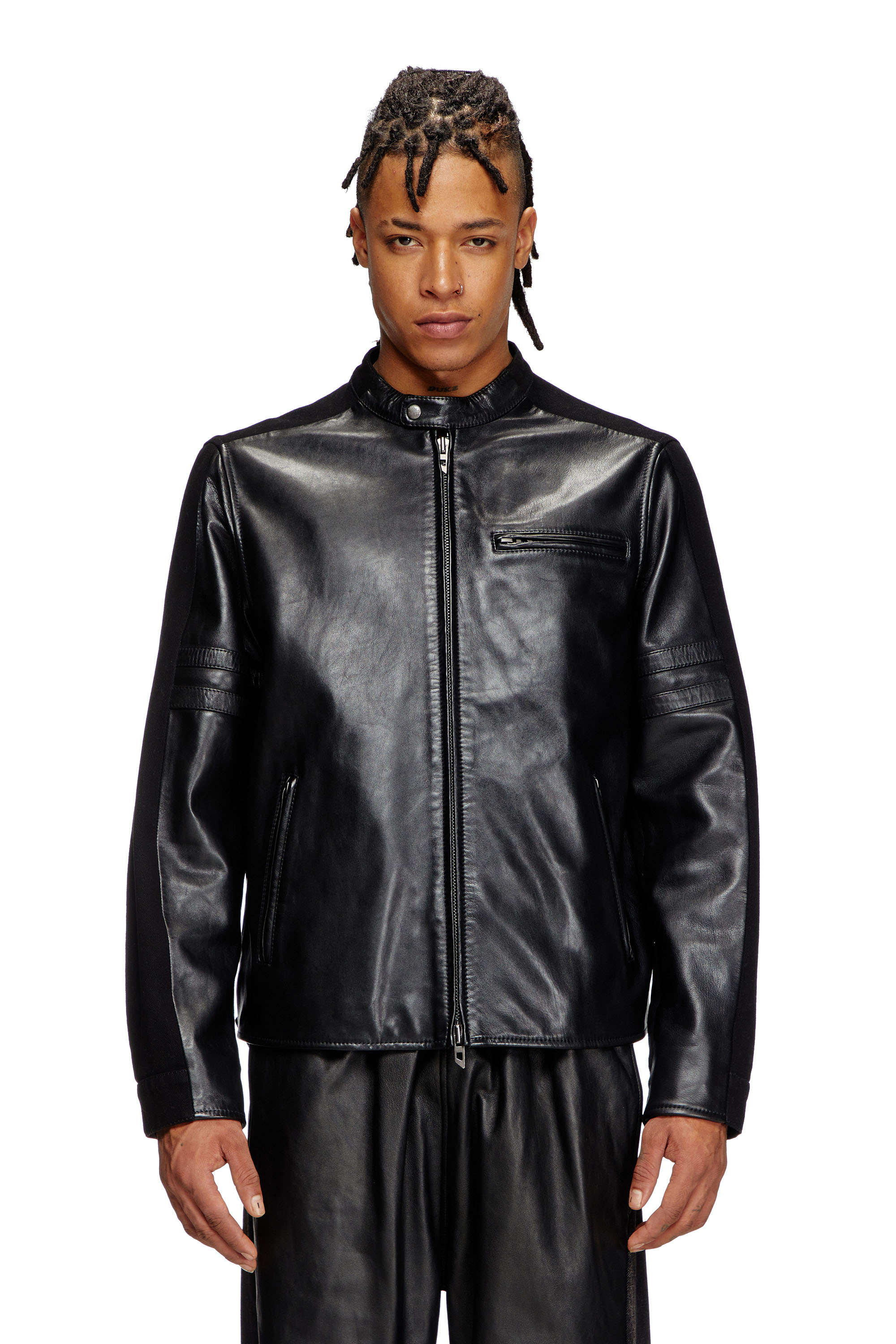 Diesel - L-SIMZ, Man's Hybrid denim and leather jacket in Black - 1