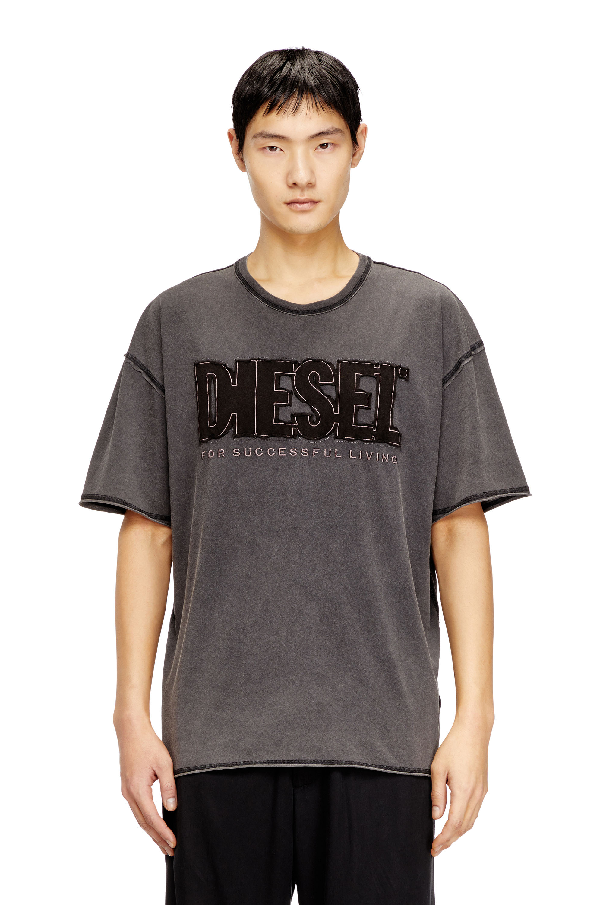 Diesel - T-RAWBOXT, Man's T-shirt with appliqué logo and raw edge in null - 1