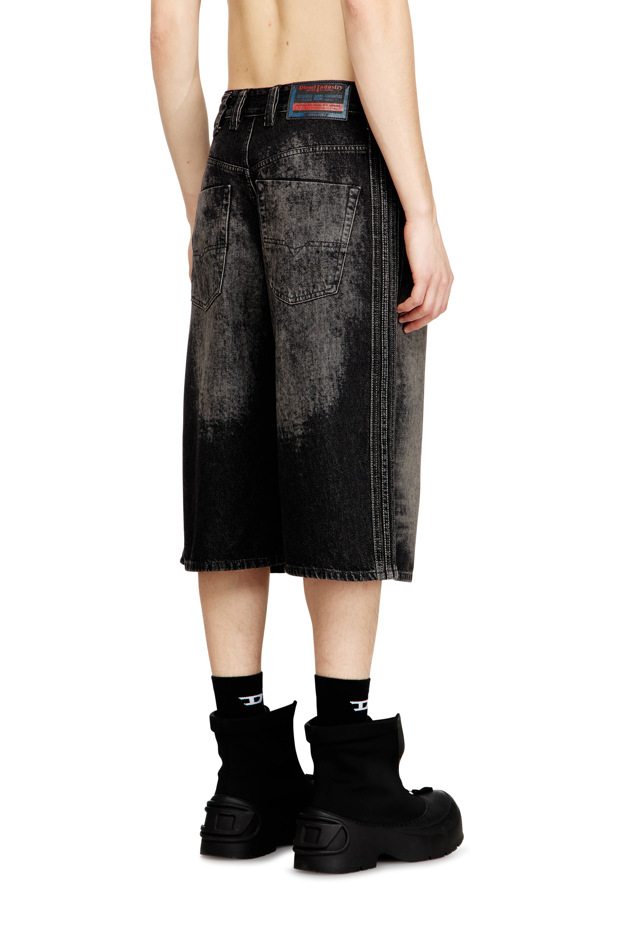 Diesel - D-ENIM-M-SHORT-S, Unisex's Long bermuda shorts in treated cotton-hemp denim in Black - 4