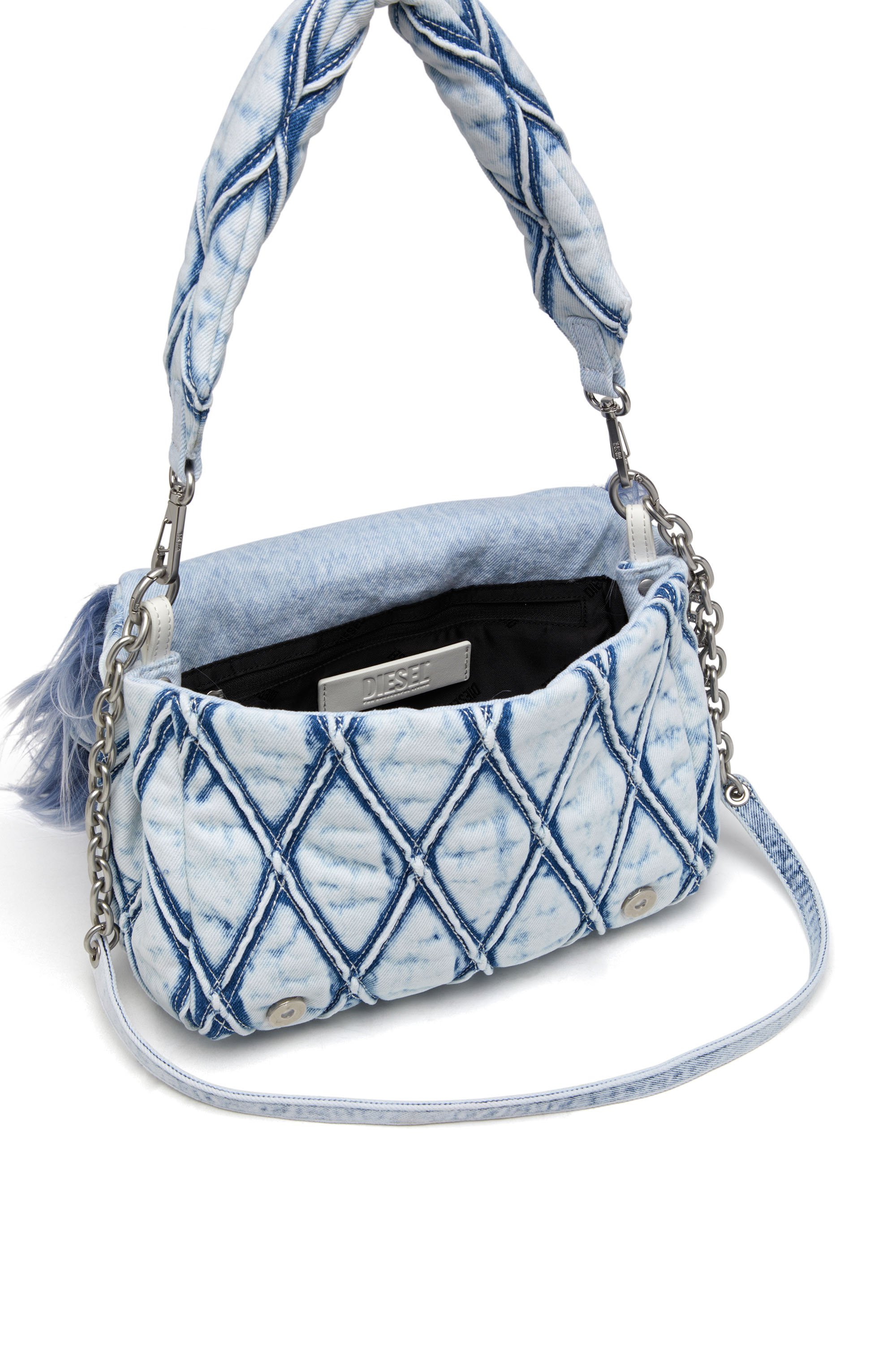 Diesel - CHARM-D SHOULDER M, Woman's Charm-D M-Borsa a spalla in denim e pelliccia sintetica in Blue - 4