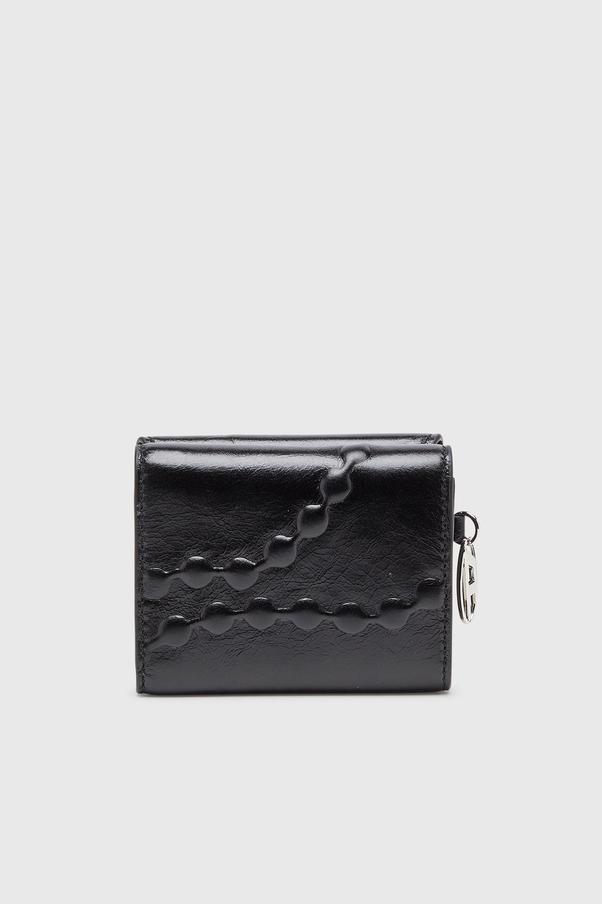 Diesel - OVAL-D TRI FOLD ZIP COIN XS II, Woman's Leather tri-fold wallet with embossed motif in Black - 2