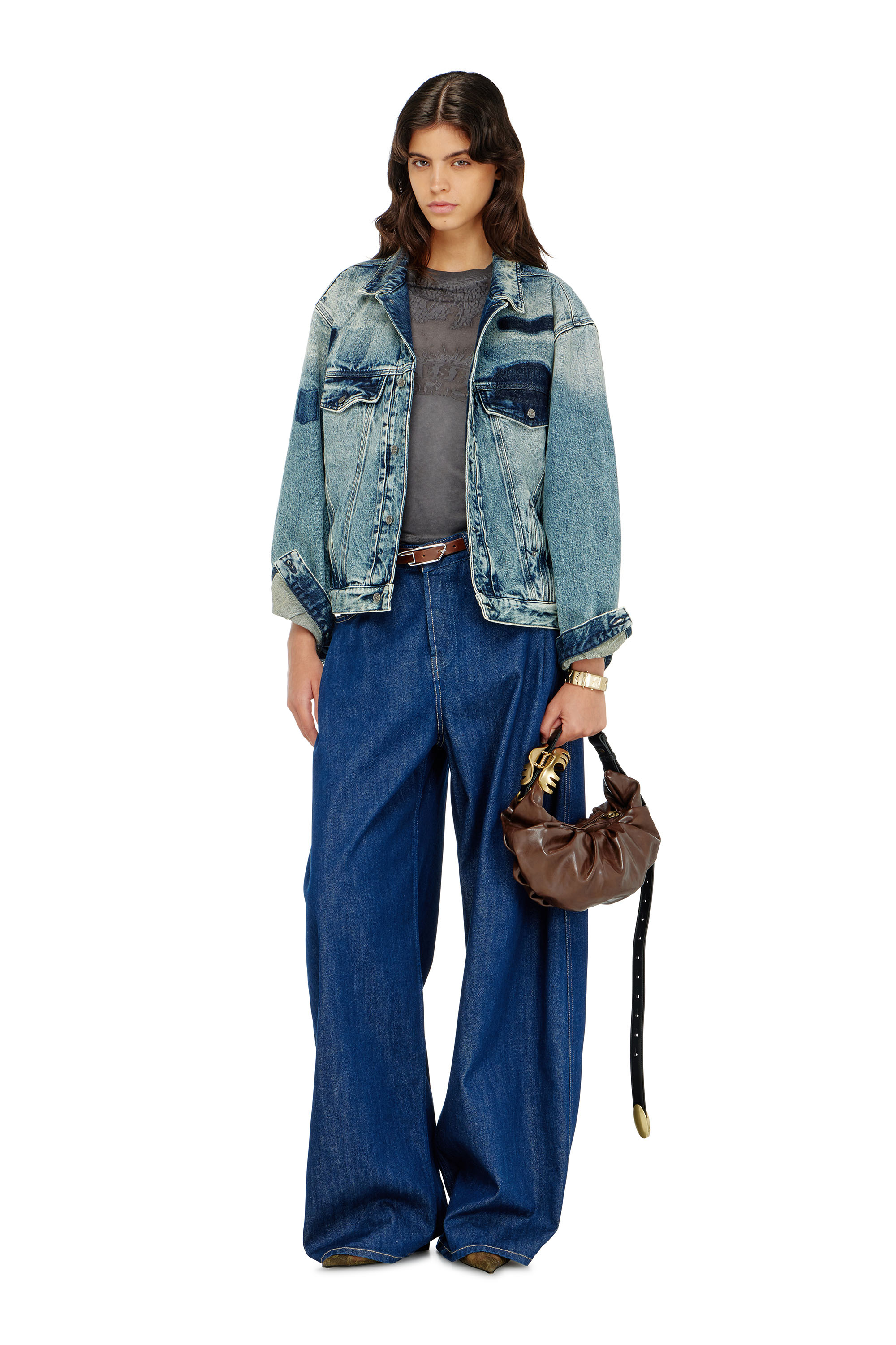 Diesel - D-DENVER-S2, Unisex's Trucker jacket with patch effects in Medium blue - 2