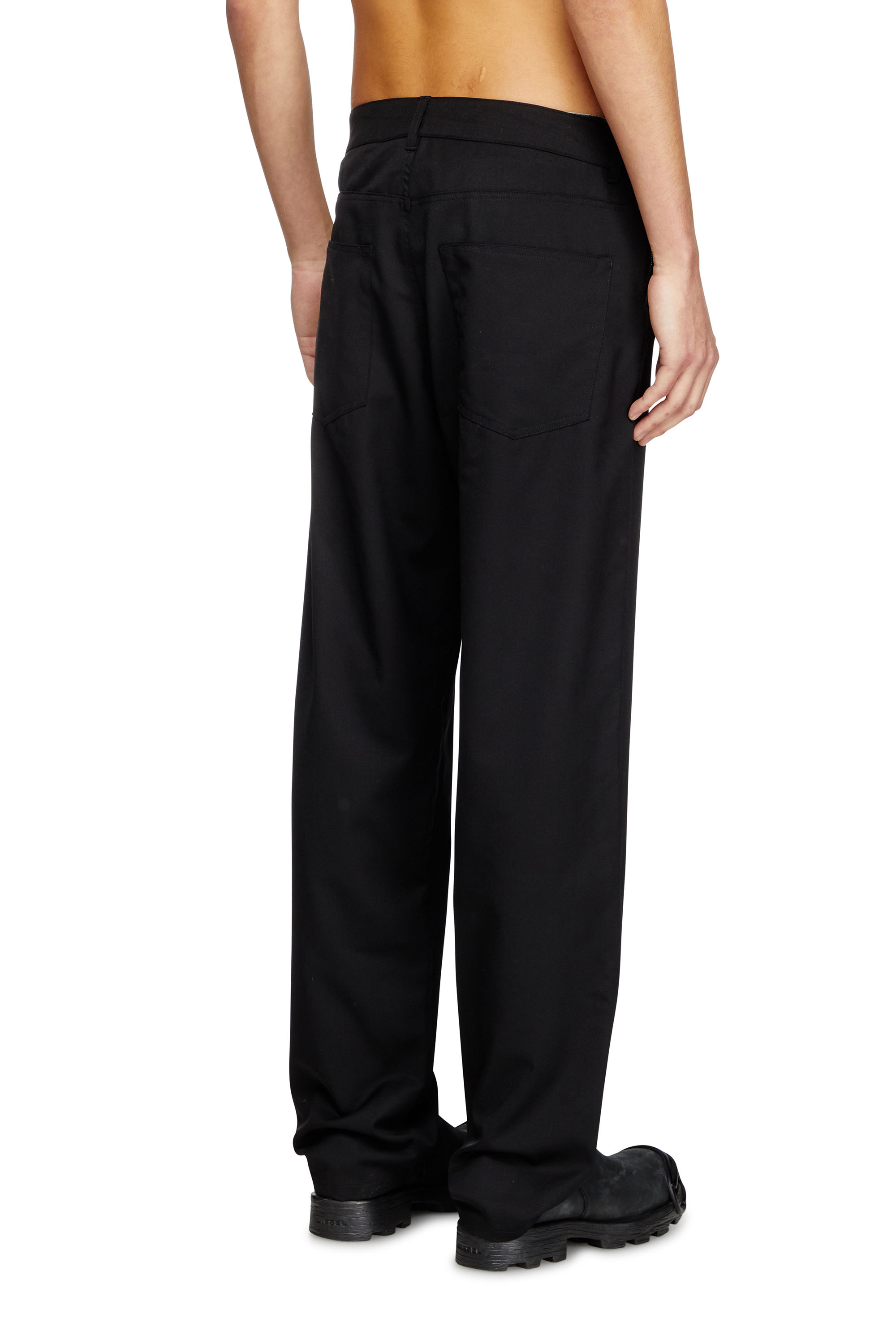 Diesel - P-DMAX, Man's Wool blend pants with D buckle waistband in Black - 4