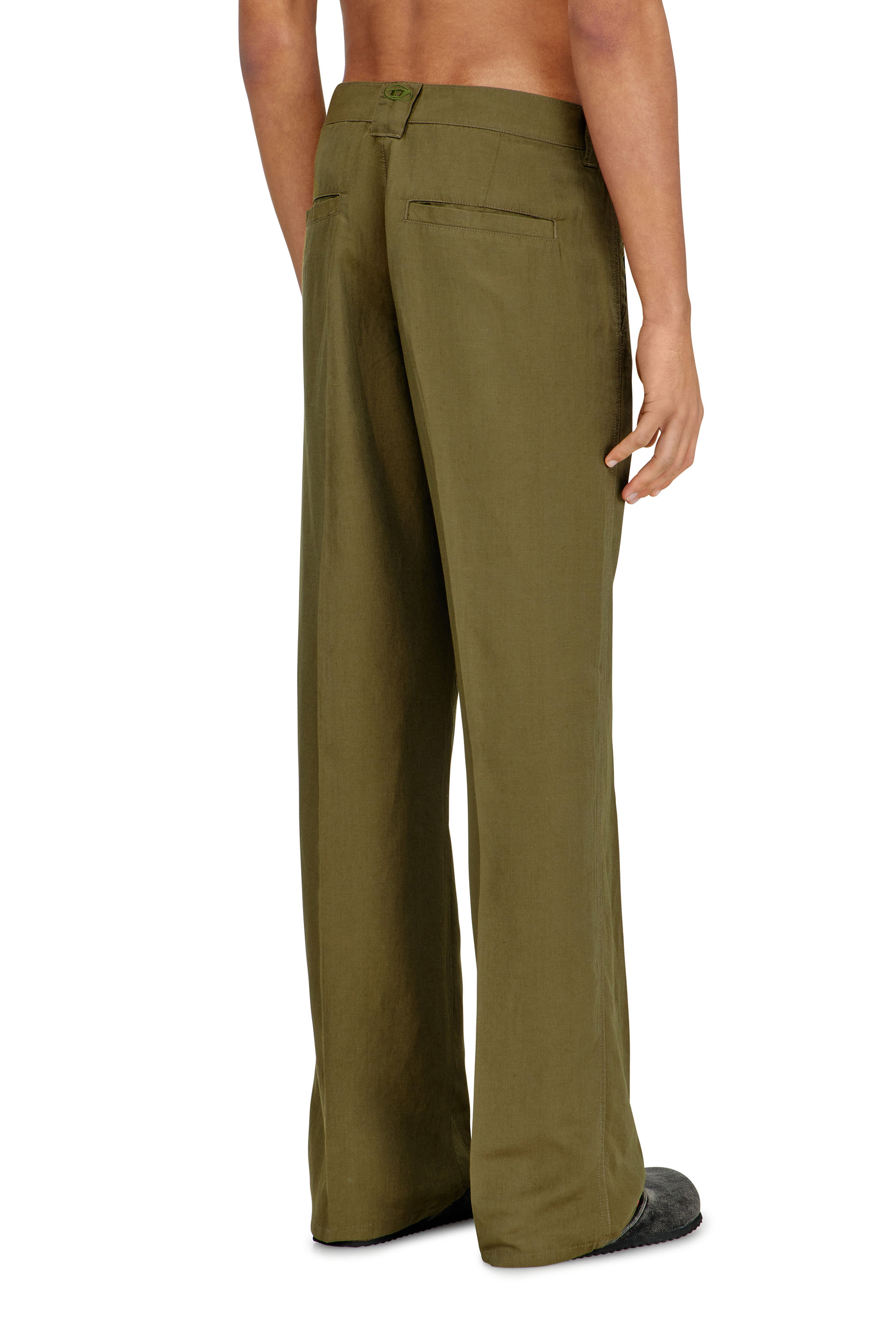 Diesel - P-HANT-CHINO-PGBS, Man's Linen-blend pants with wide leg in Green - 4
