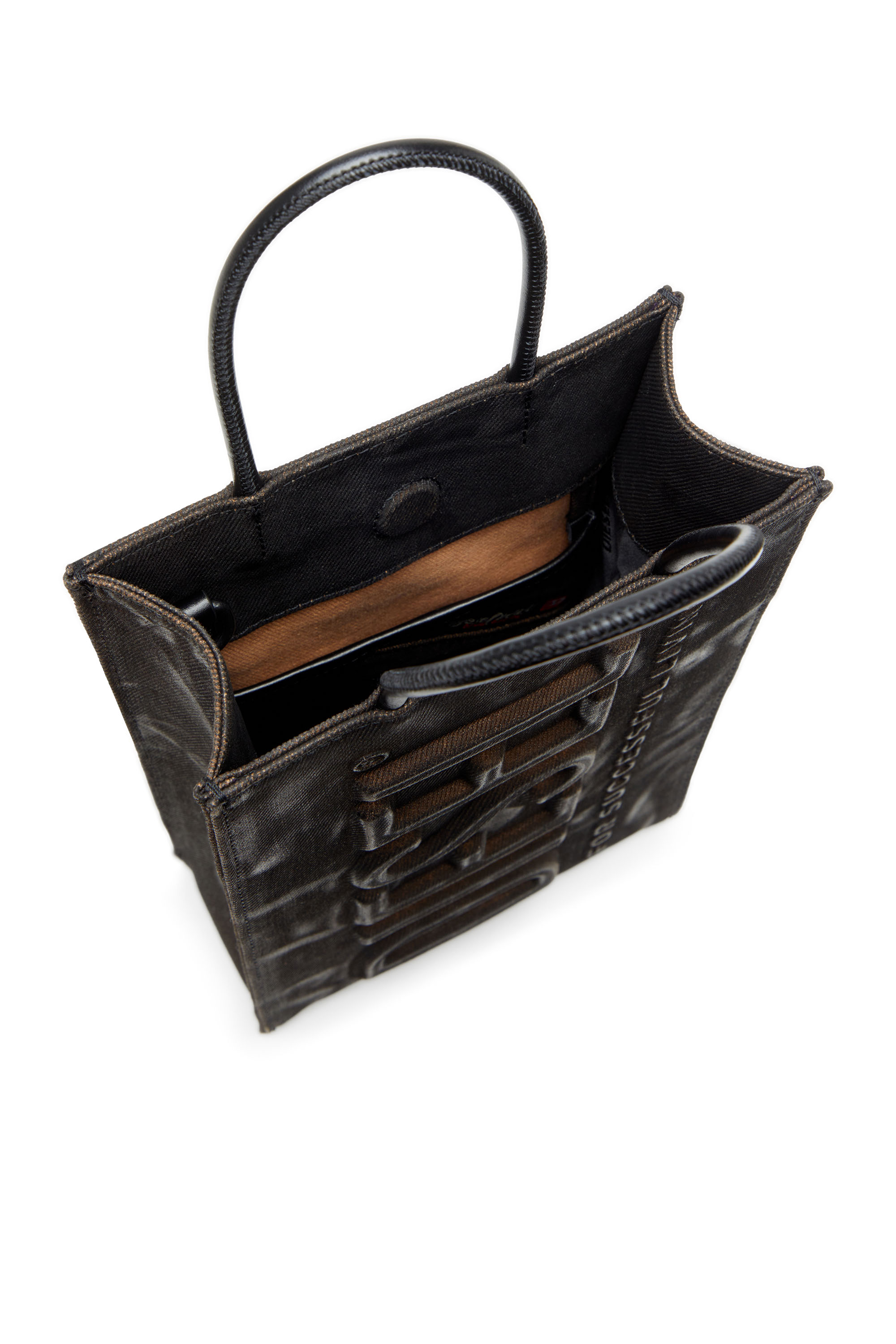 Diesel - LES SHOPPERS SHOPPER M X, Man's Tote bag in coated flocked denim in Black - 4