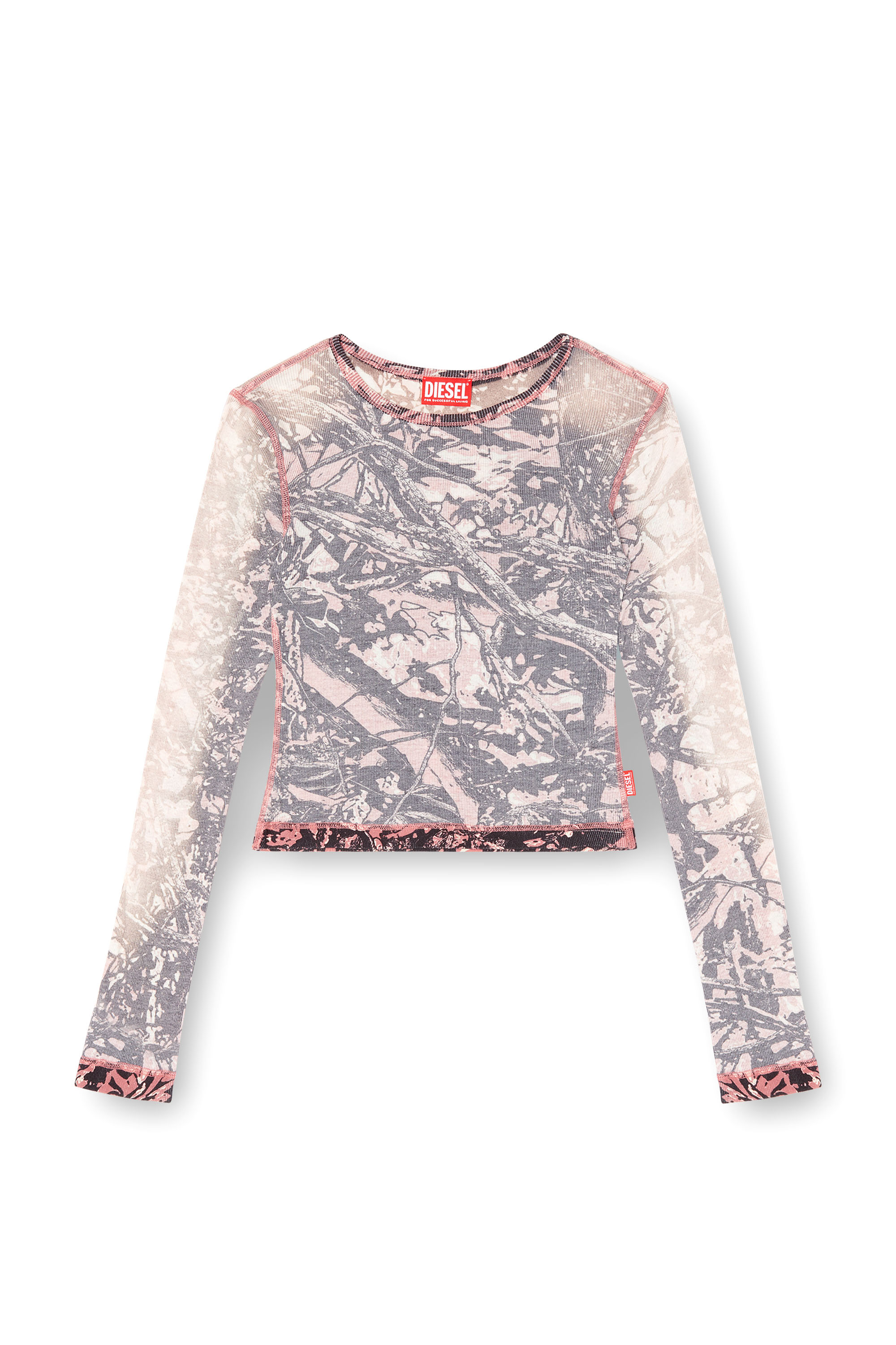 Diesel - T-BANESS-Q1, Woman's Long sleeved top with glitch camo print in Pink/Grey - 3