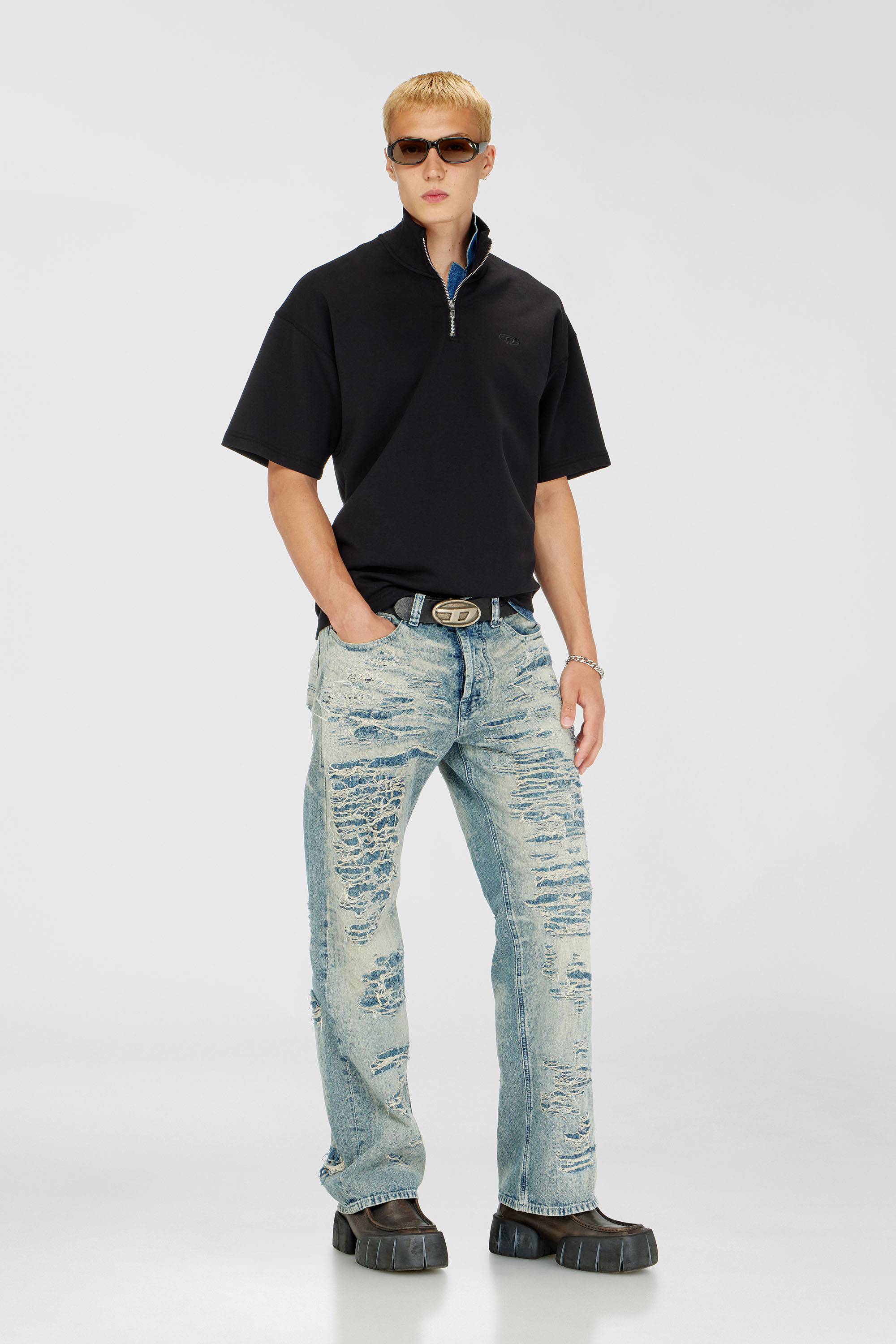 Diesel - S-CUBY, Man's Short-sleeve half-zip sweatshirt in light scuba in Black - 1