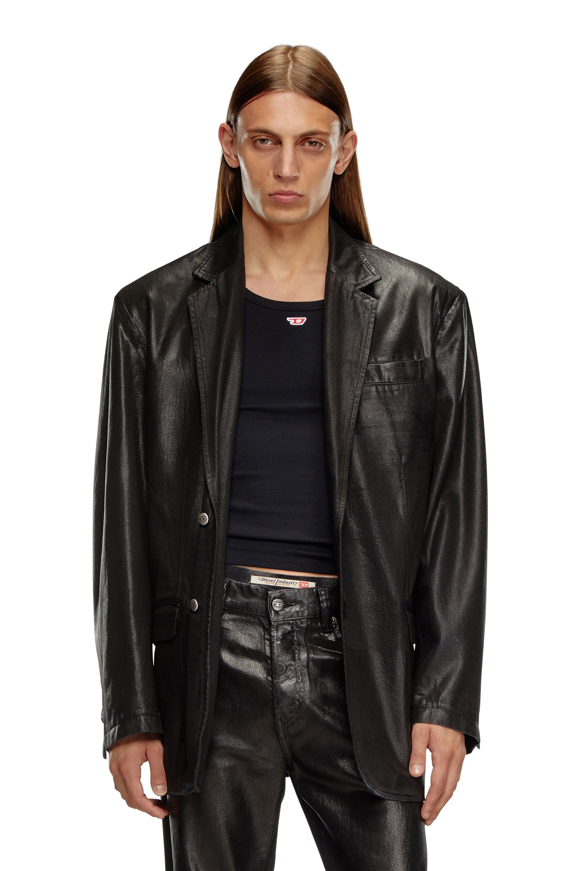 Diesel - D-BLA, Unisex's Blazer in coated tailoring denim in Black - 1