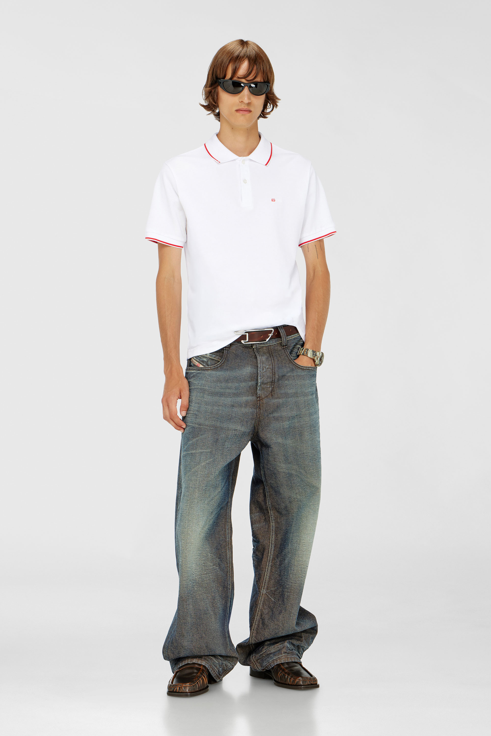 Diesel - T-FERRY-MICRODIV, Man's Polo shirt with micro Diesel embroidery in White - 1