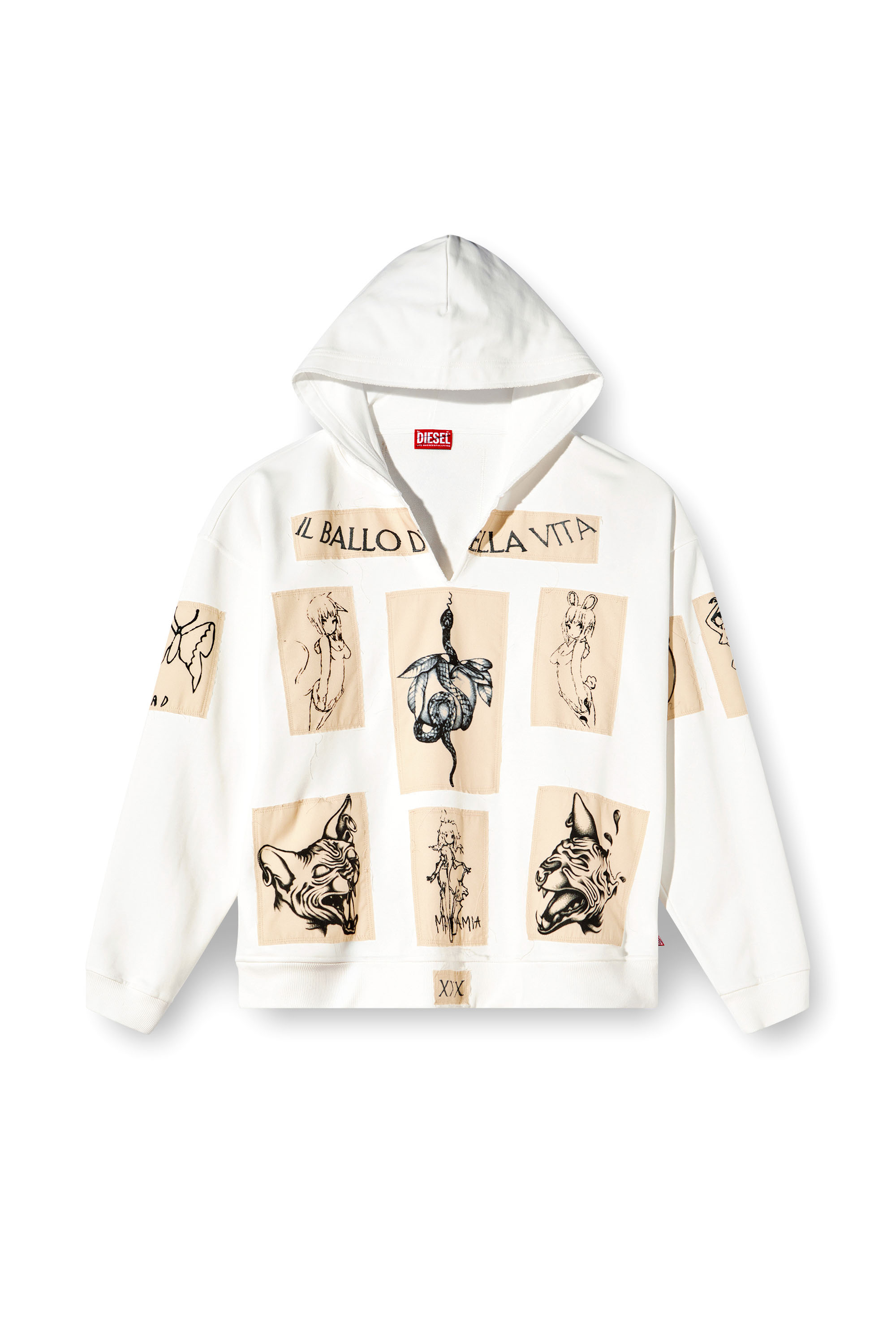 Diesel - S-BOXT-HOOD-DD, Unisex's Hoodie with tattoo patches in White - 4