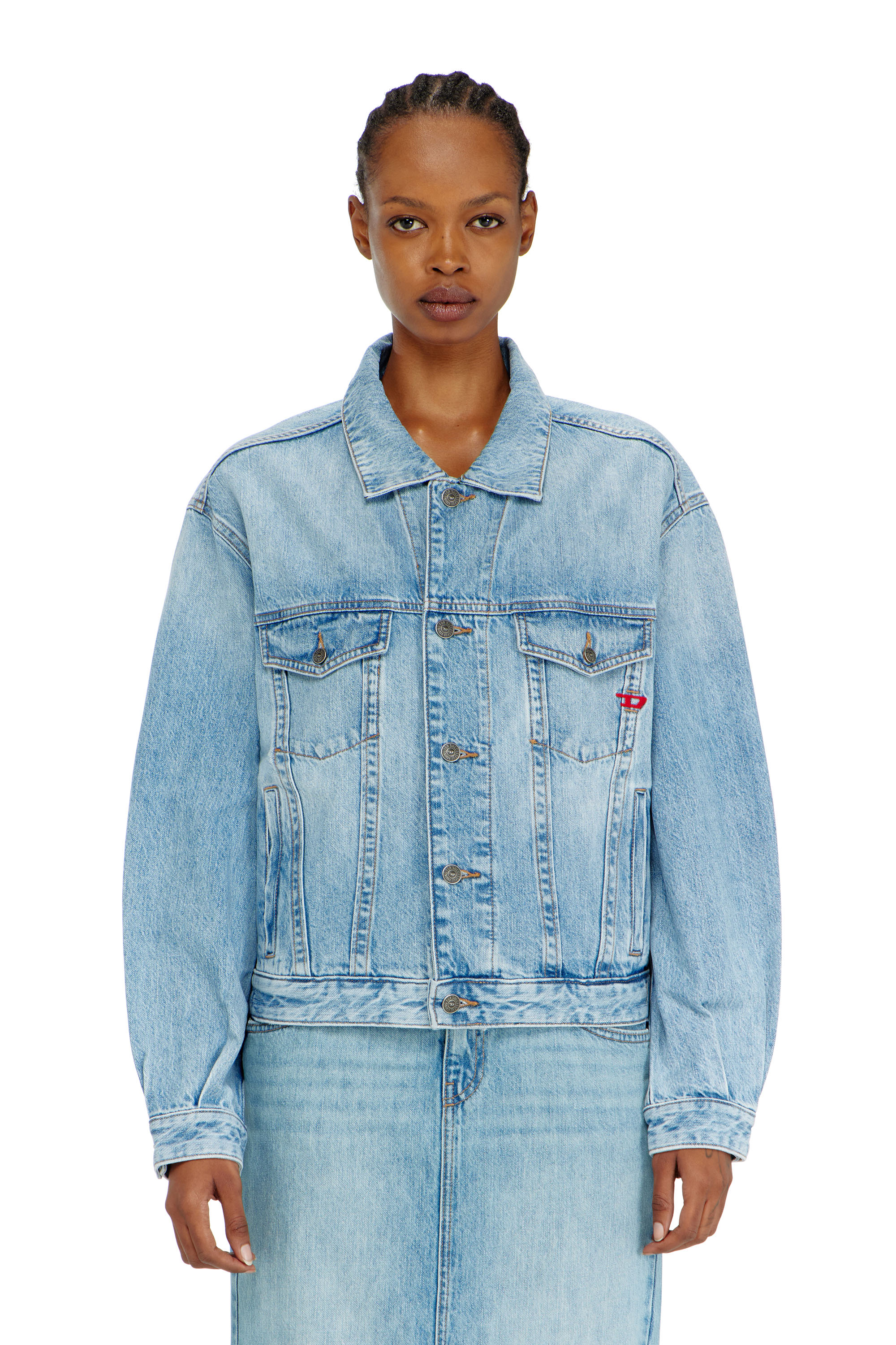 Diesel - D-RANGER, Unisex's Trucker jacket in denim in Light Blue - 1