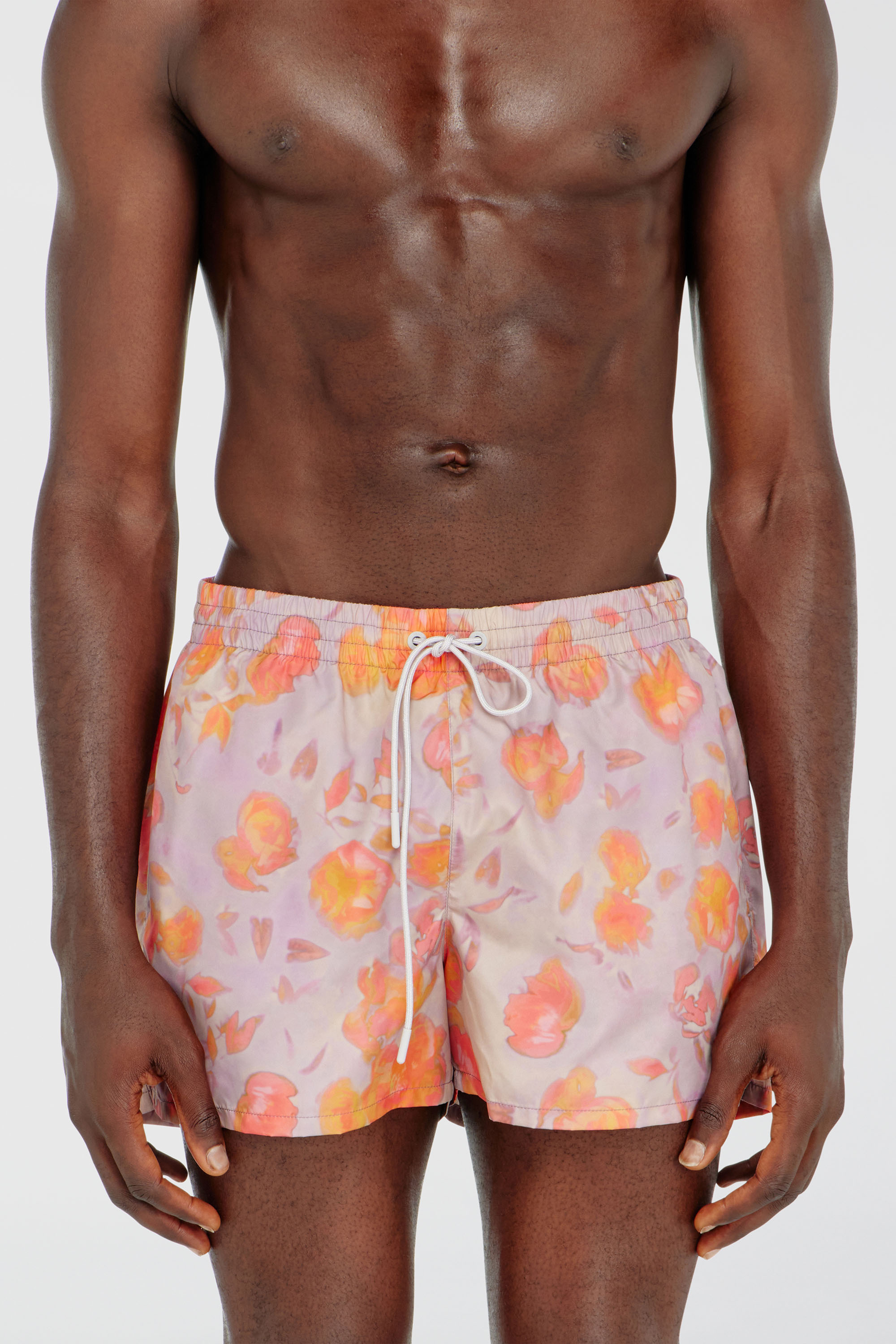 Diesel - OLLY-34-D-CORE, Man's Metallic swim shorts with floral print in Lilac - 1
