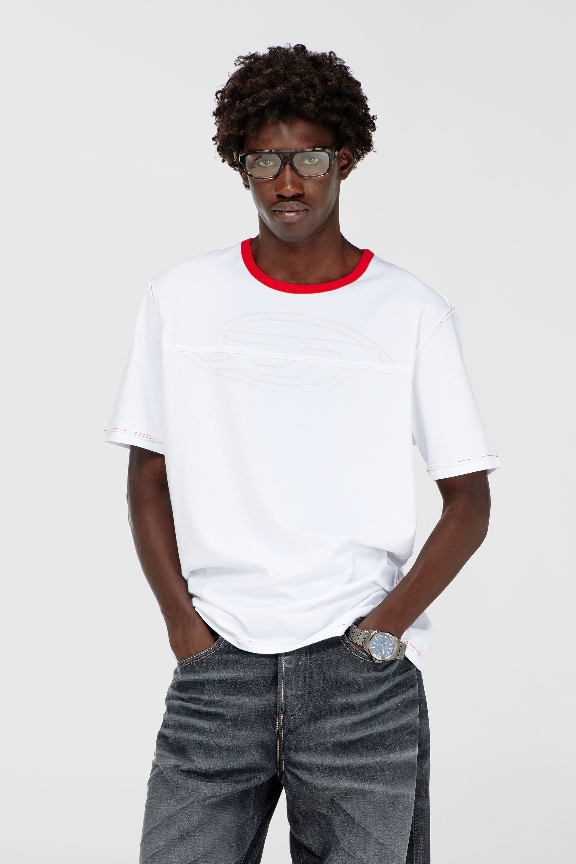Diesel - T-ADJUST-CUT-OD, Man's T-shirt with sectioned Oval D in White - 1