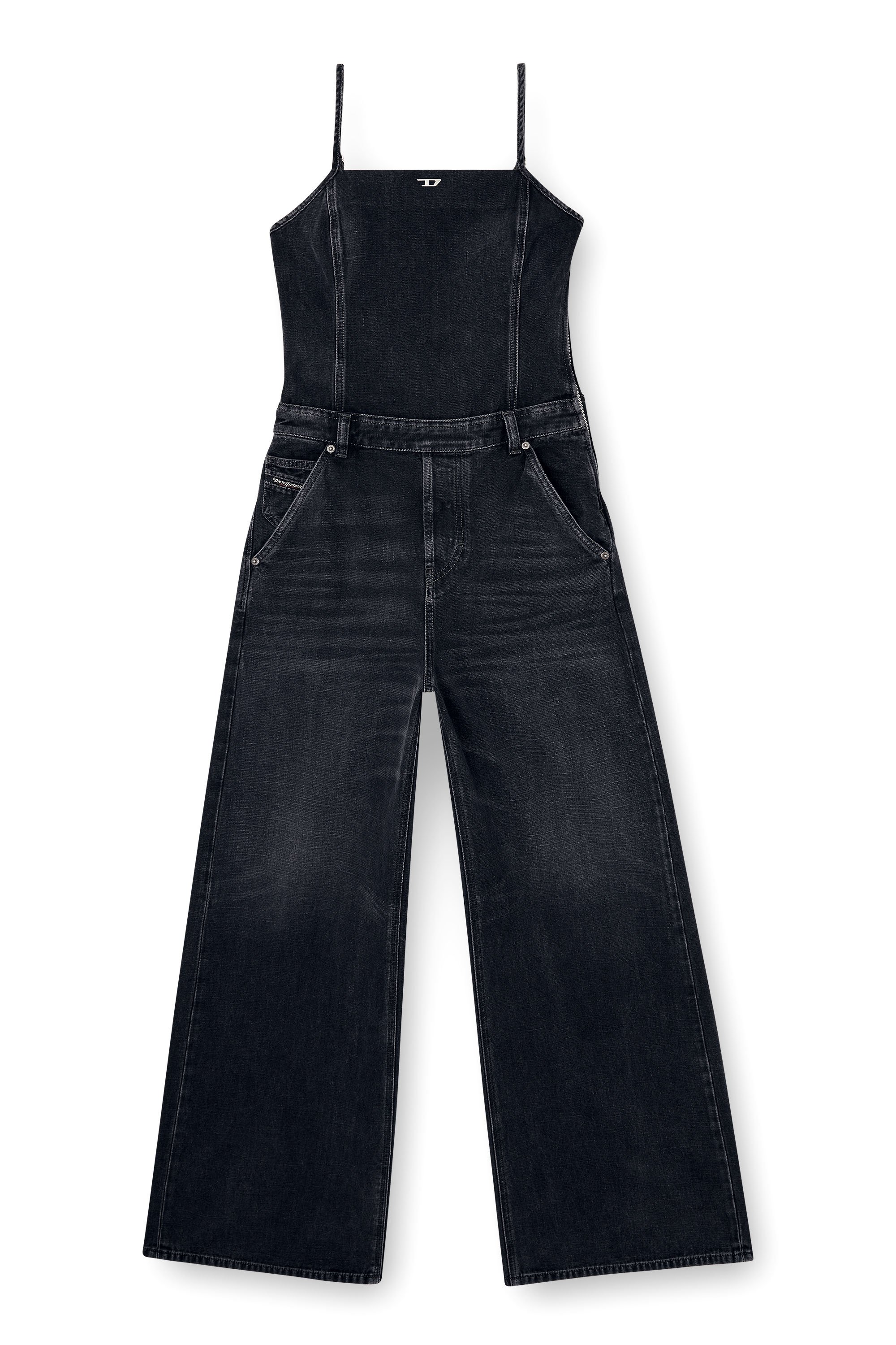 Diesel - DE-VORS, Woman's Strappy jumpsuit in batavia-weave denim in Black/Dark grey - 1