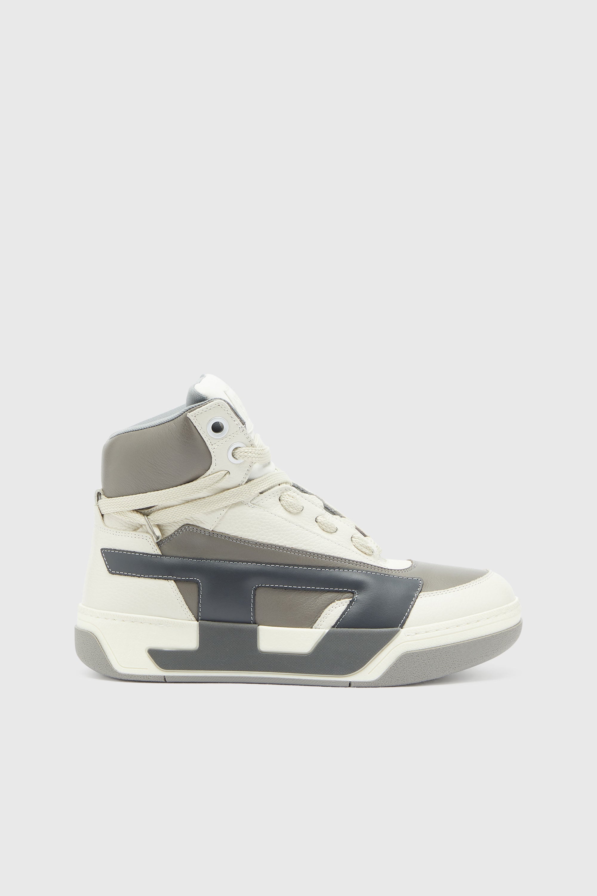 Diesel - S-D-OLLIE MID, Man's S-D-Ollie - High-top leather sneakers with D logo in White/Grey - 1
