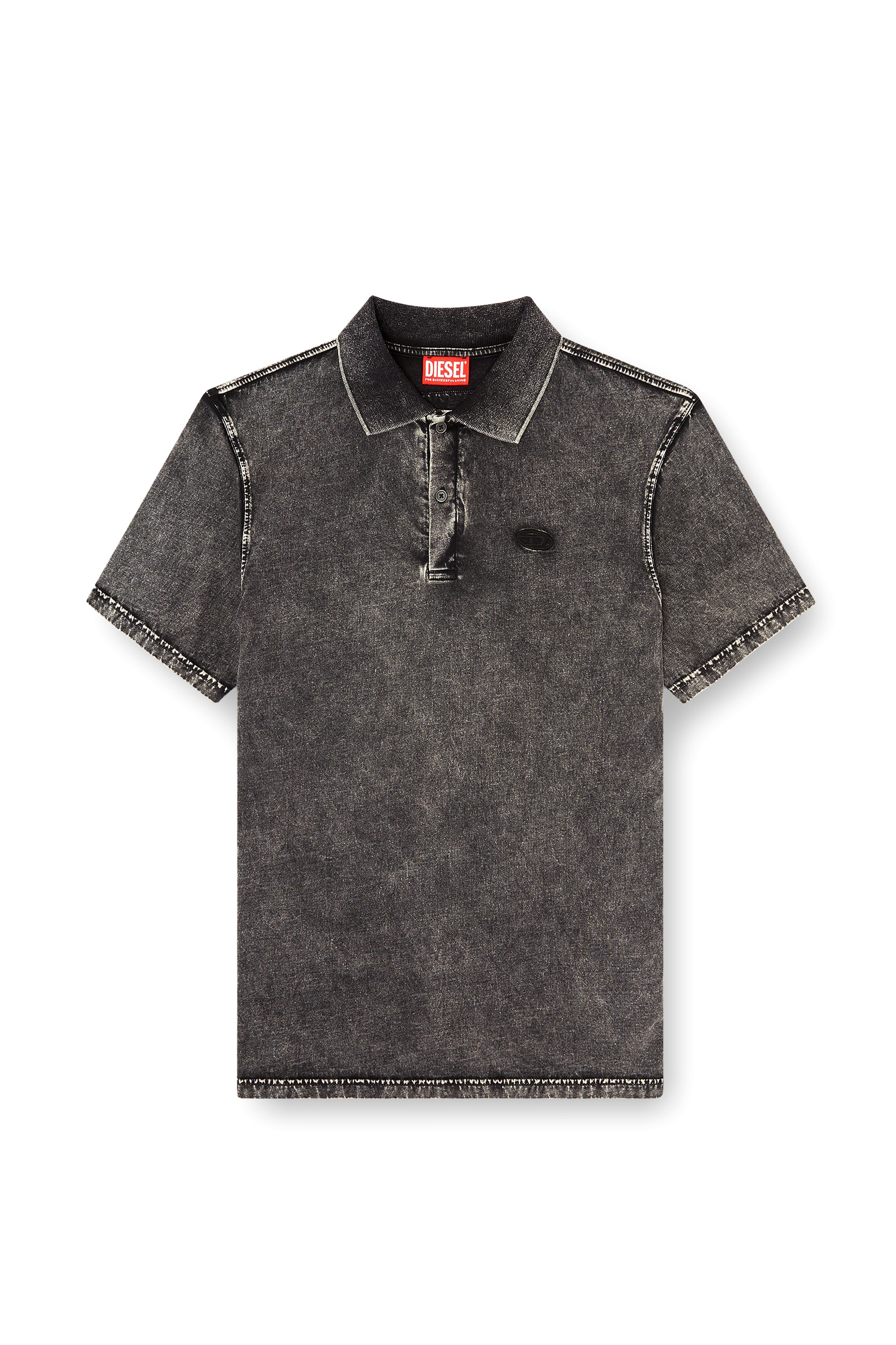 Diesel - T-REJUST-NC-DEN, Man's Polo shirt in denim-effect jersey in Dark grey - 4