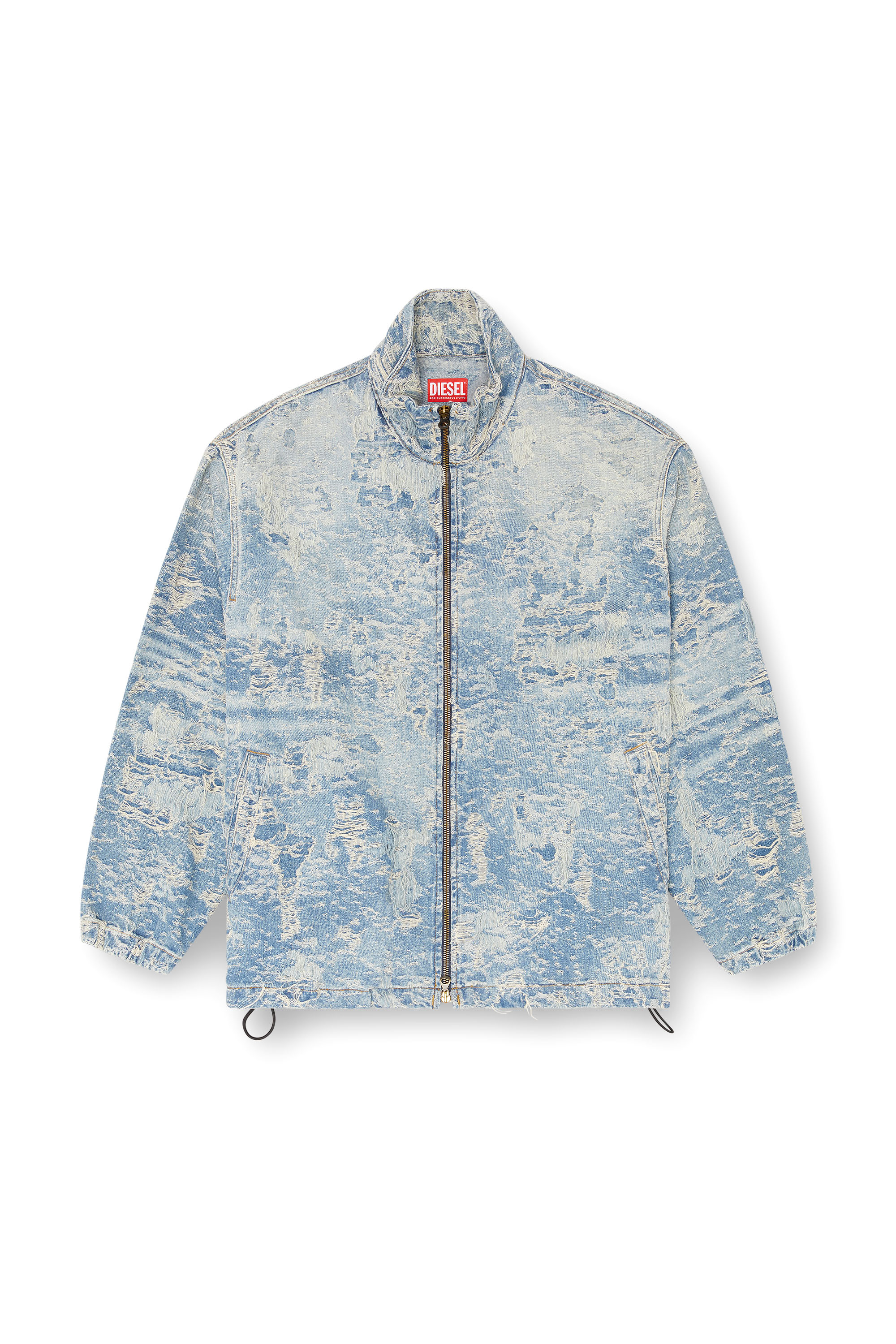 Diesel - D-KRAP-FSF, Unisex's Zip jacket in dirty jacquard denim in Light Blue - 5