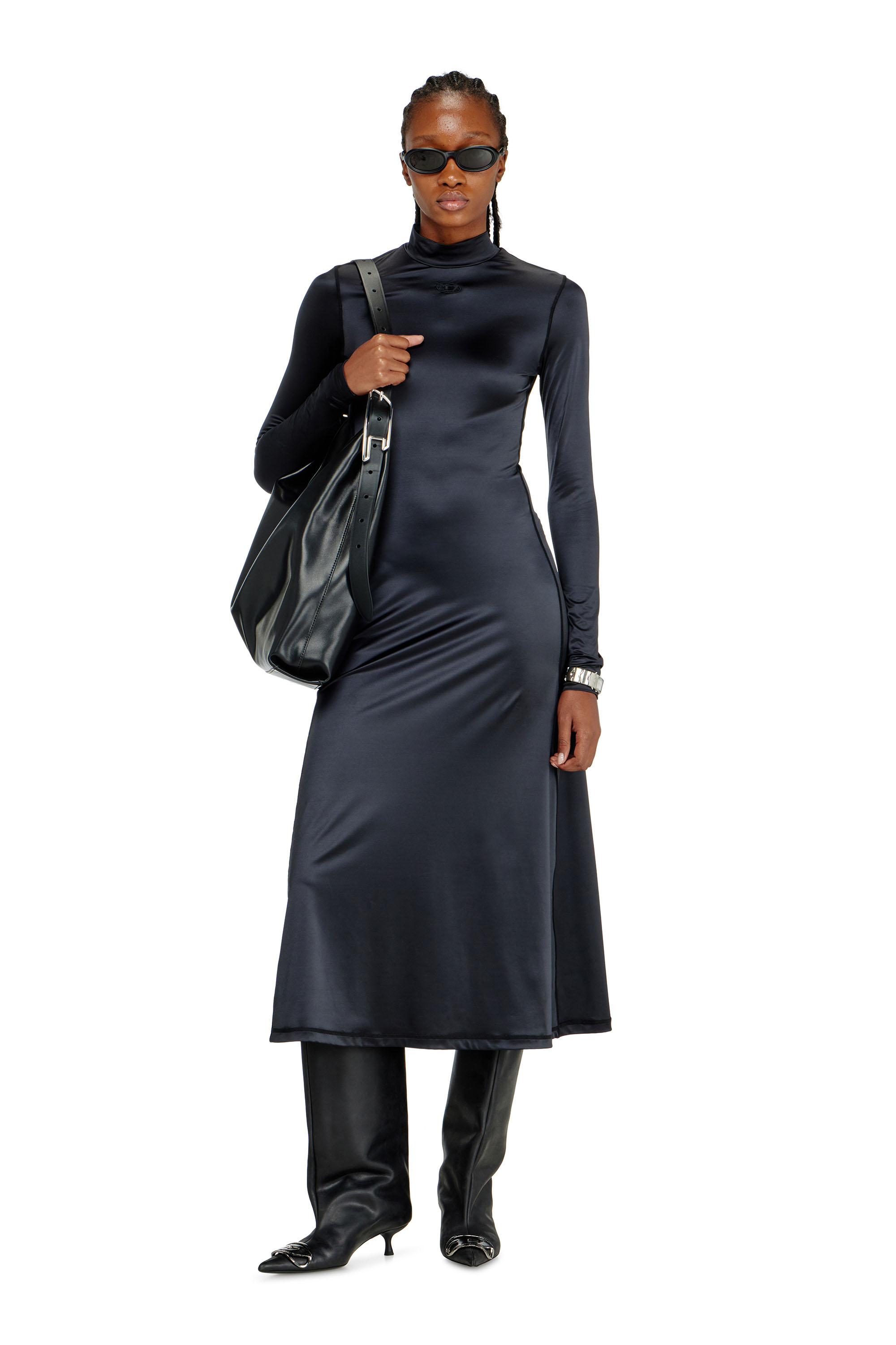 Diesel - D-UNGO, Woman's Fluid midi dress with turtle neck in Black - 1