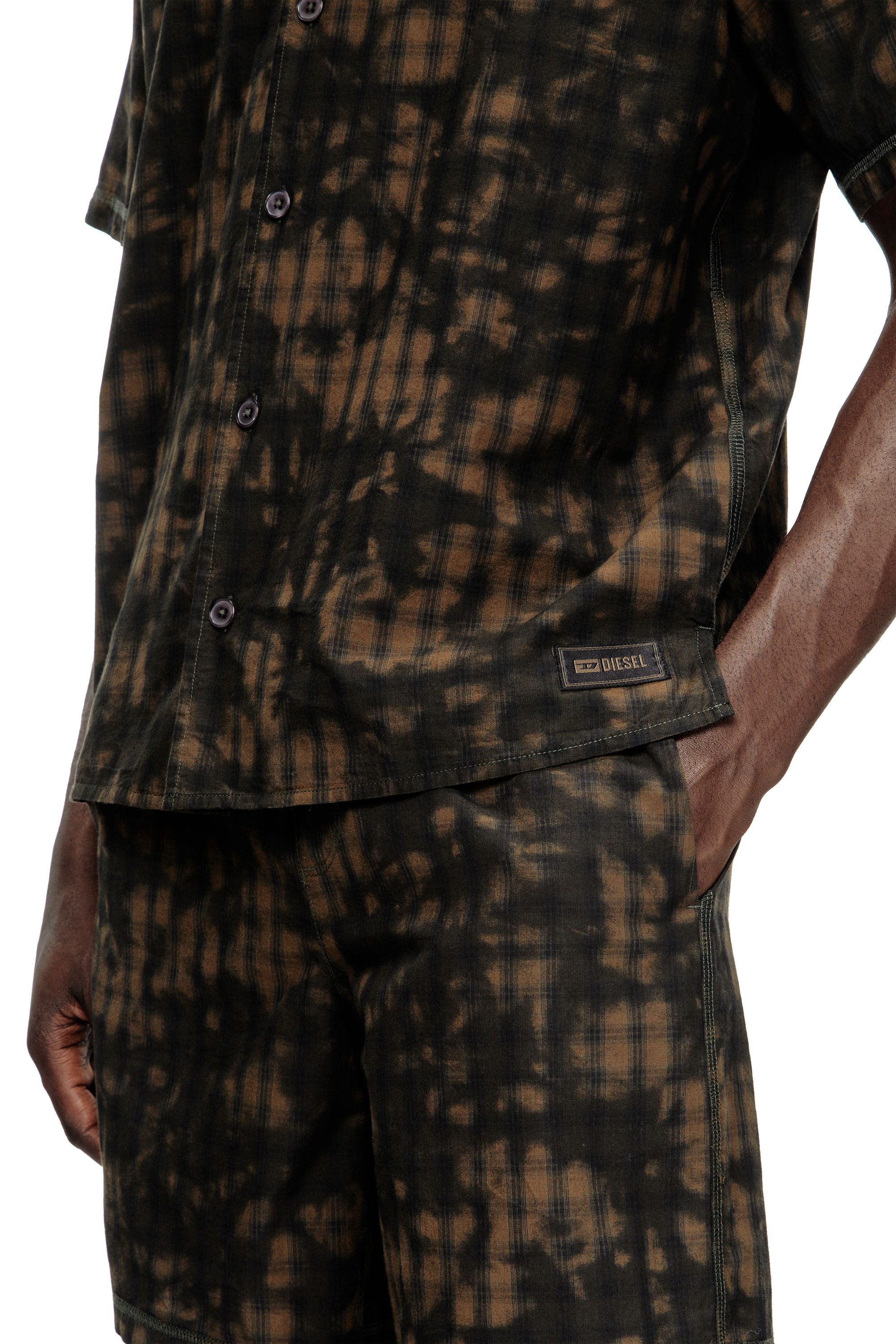Diesel - SET-HORIEN-UTLT, Man's Short pyjamas in cloudy-print check cotton in Olive Green - 4