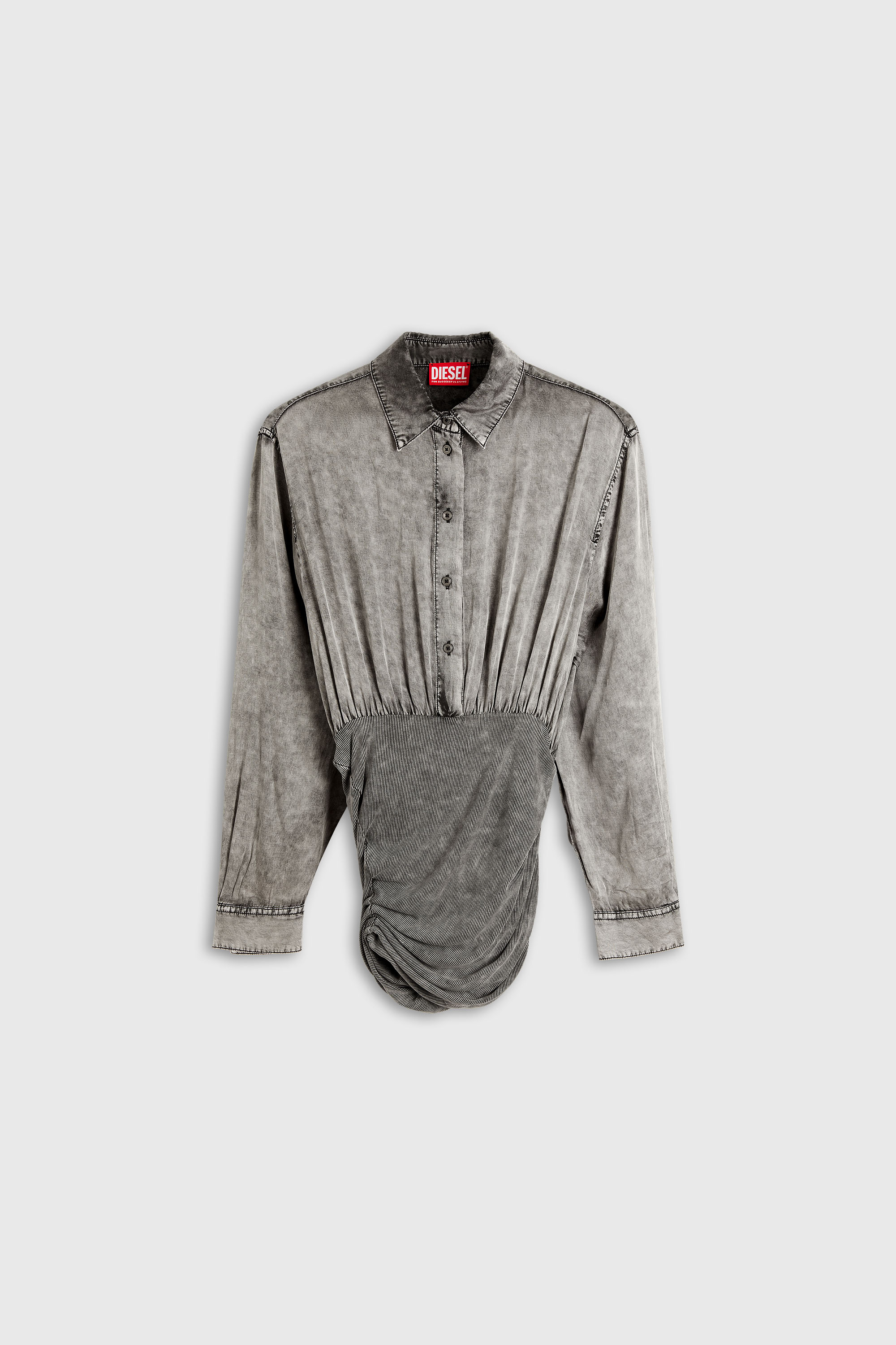 Diesel - C-ASSIA-B1, Woman's Satin shirt with twisted waist section in Dark grey - 1