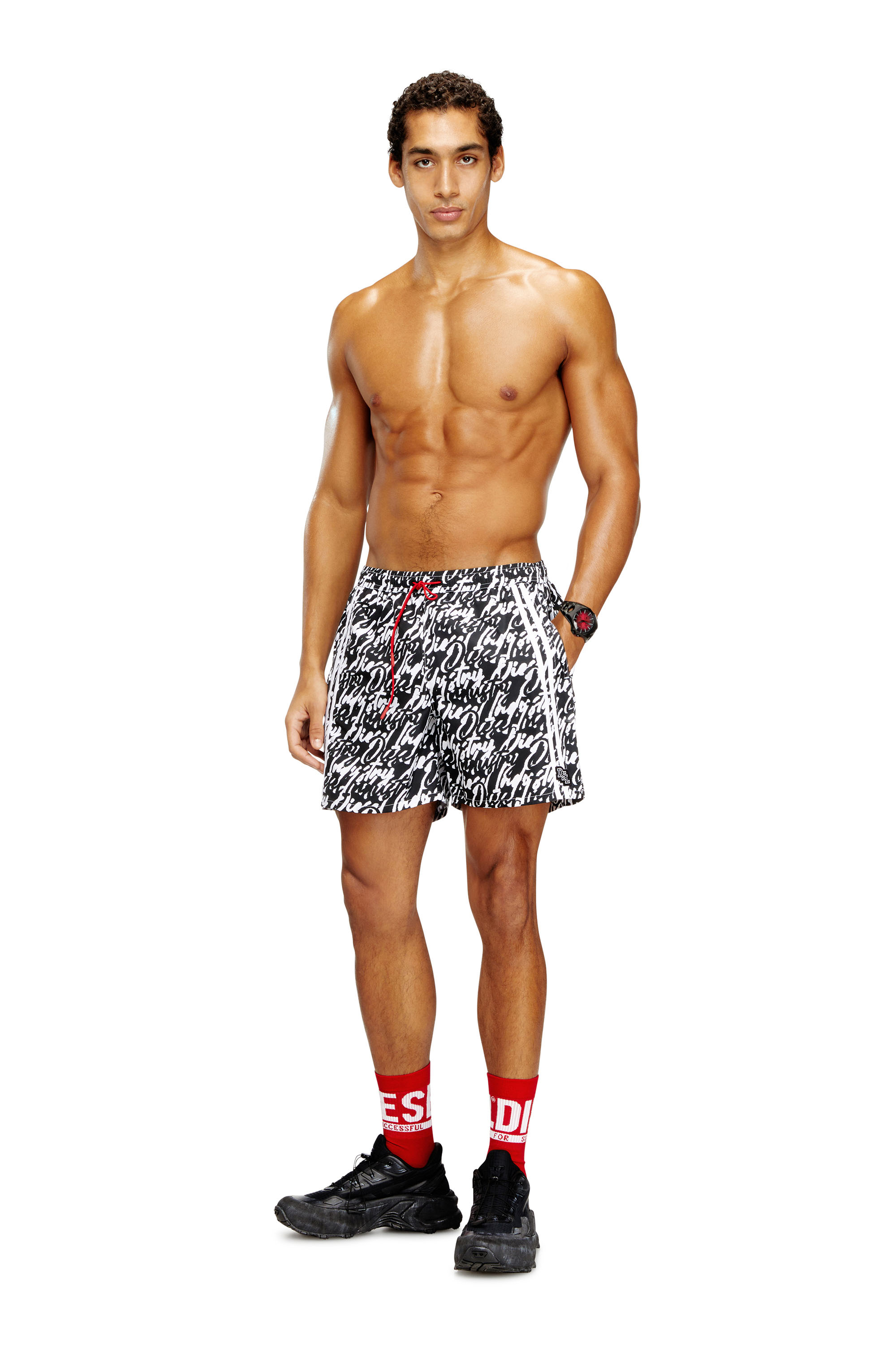 Diesel - SOCCER-41-D-POP, Man's Swim shorts with all-over logo print in null - 1