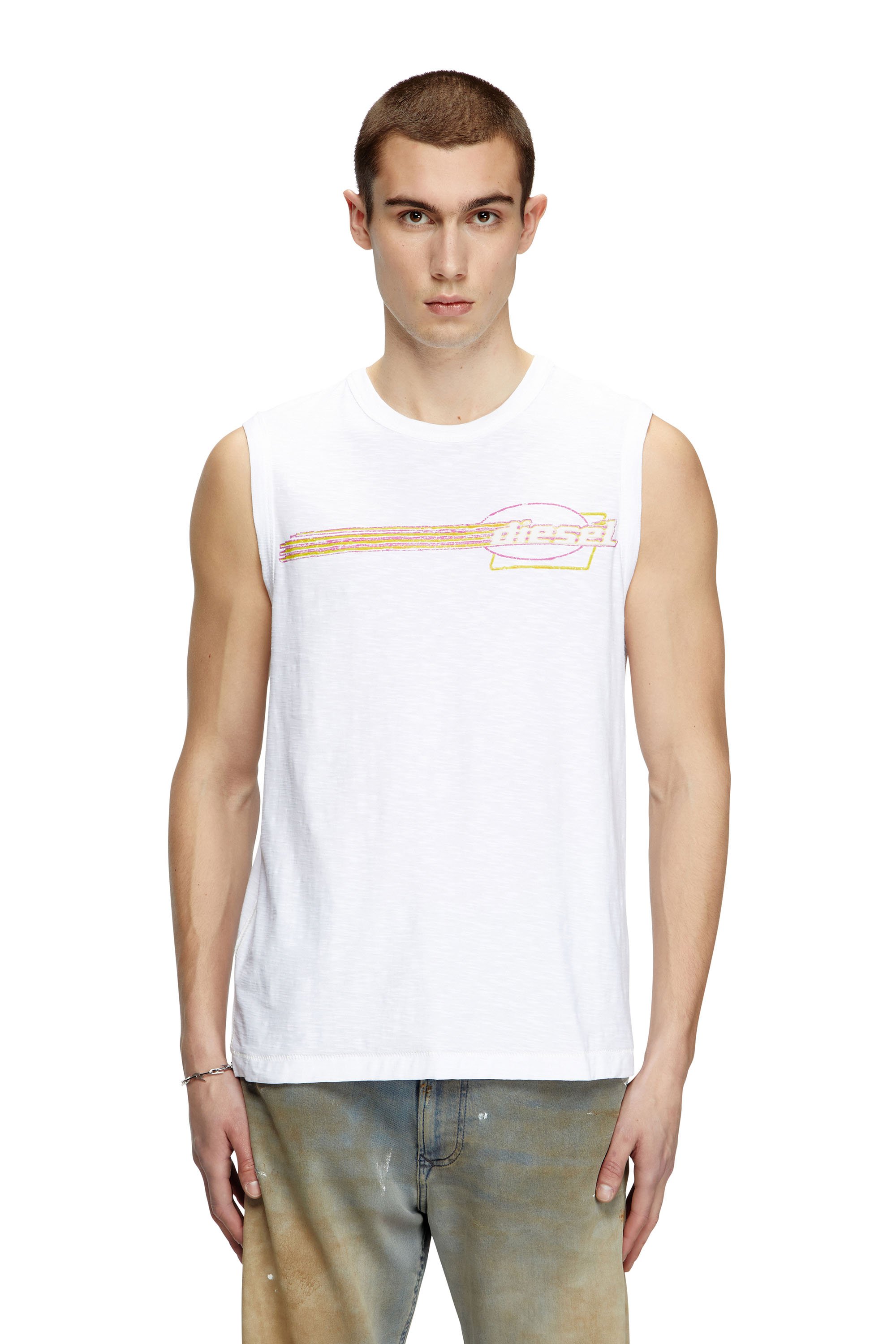 Diesel - T-BISCO-R3, Man's Slub tank top with flocked logo graphic in White - 1