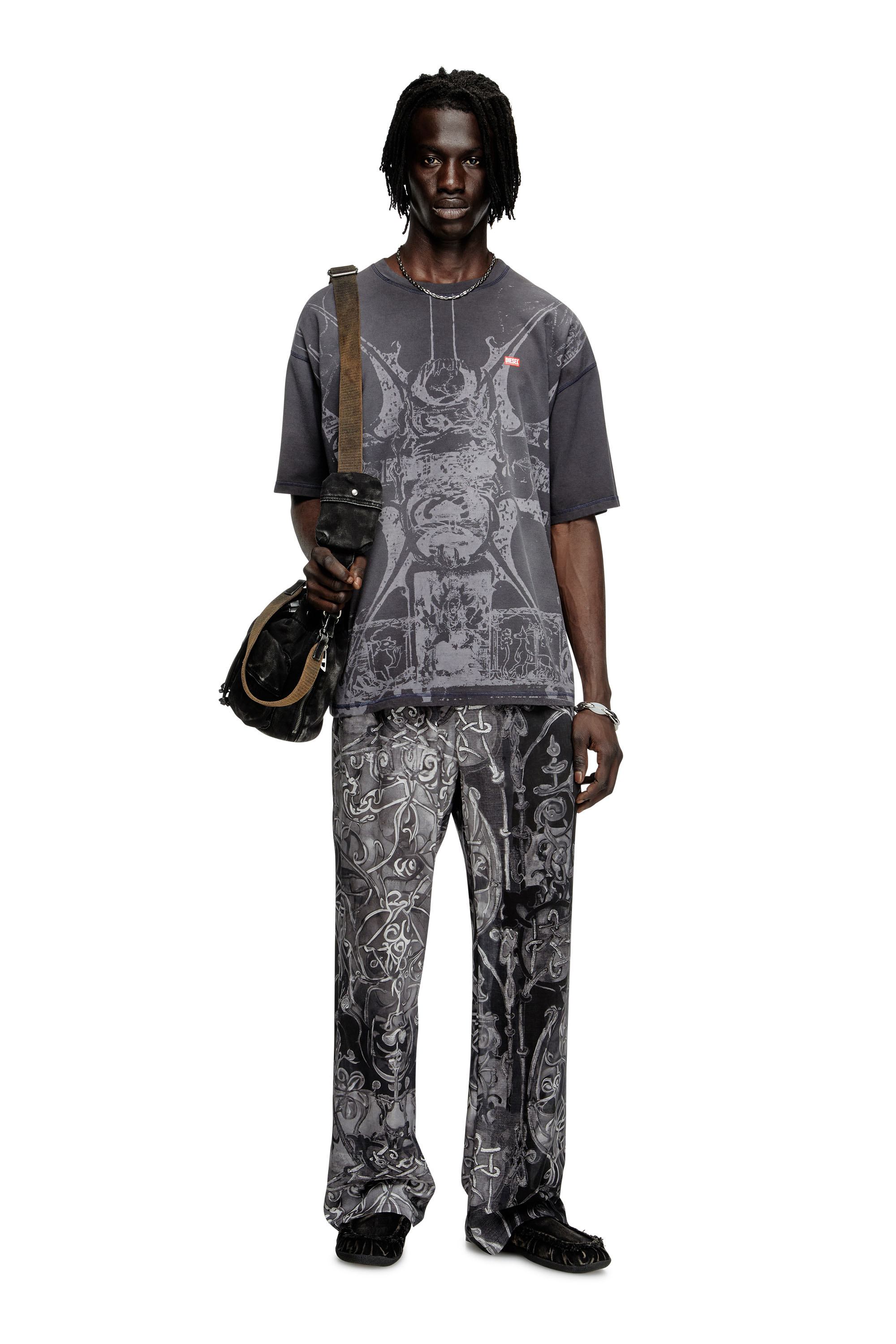 Diesel - T-BOXT-T13, Man's T-shirt with tonal medieval print in Black - 2