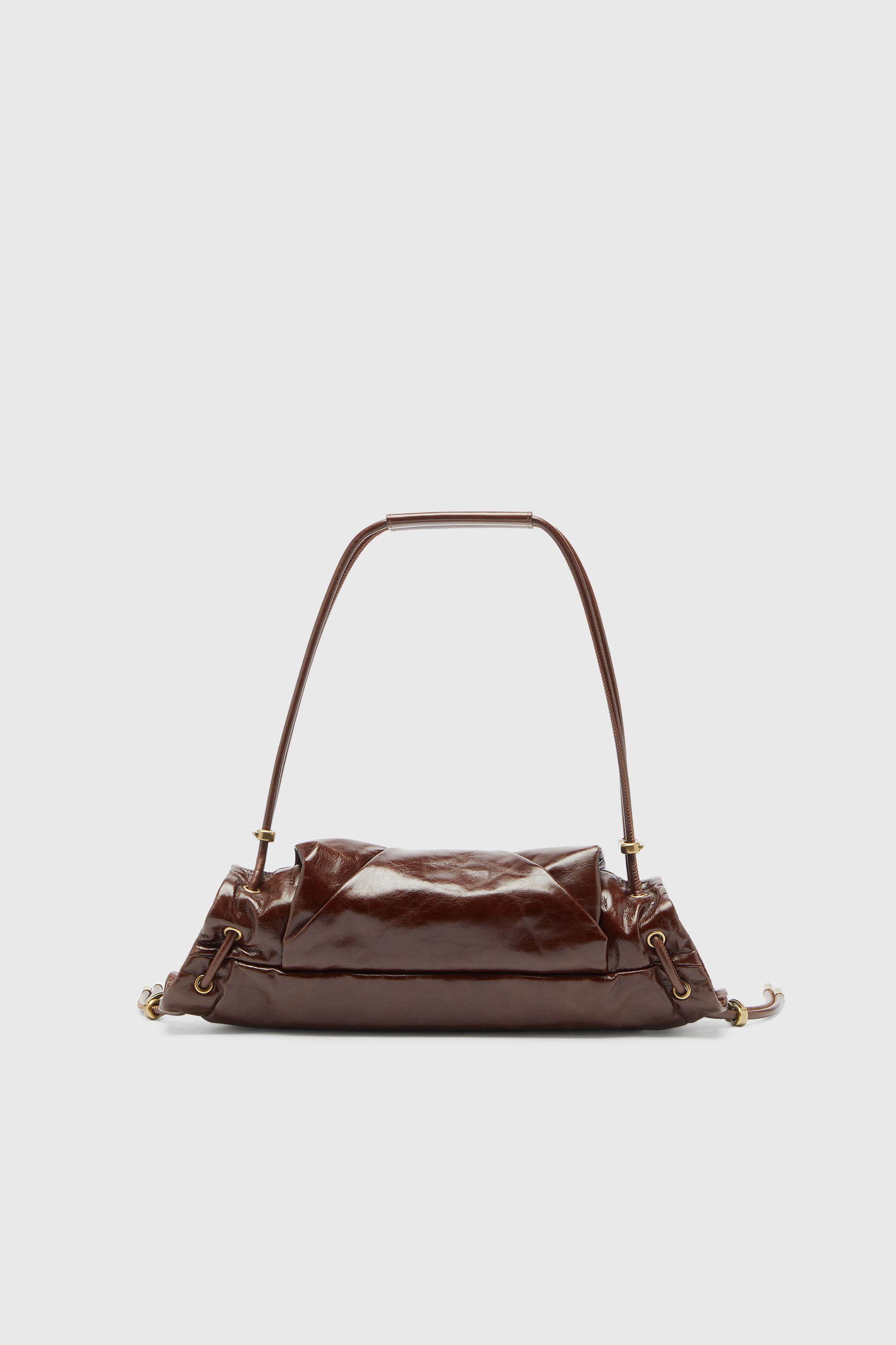 Diesel - SCRUNCH-D SHOULDER S, Woman's Scrunch-D-Small shoulder bag in shiny scrunched leather in Brown - 3