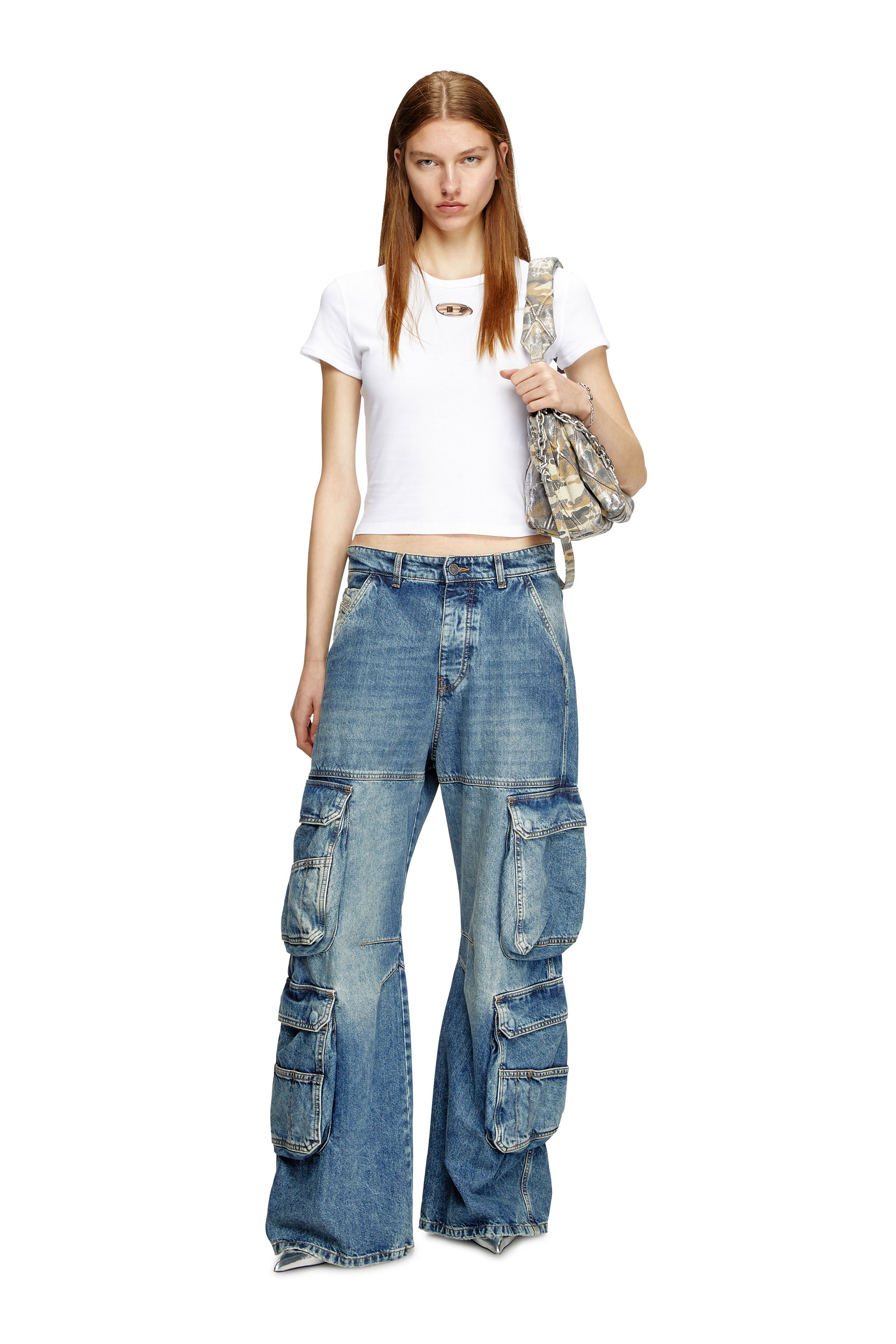 Diesel - T-UNCUTIE-LONG-OD-Q1, Woman's Slim fit T-shirt with cut-out Oval D in White - 1