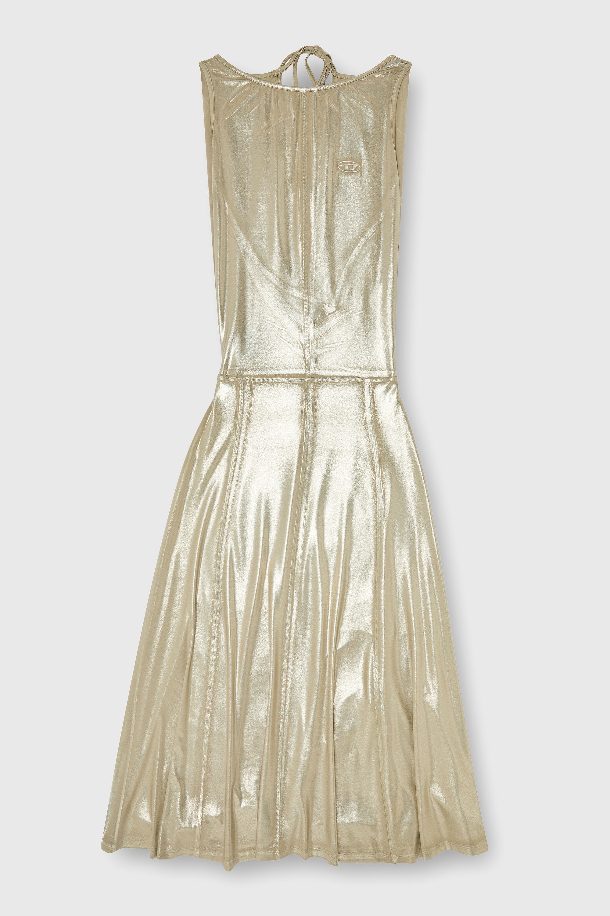 Diesel - D-DYVYNY, Woman's Fluid metallic midi dress with open back in Gold - 1