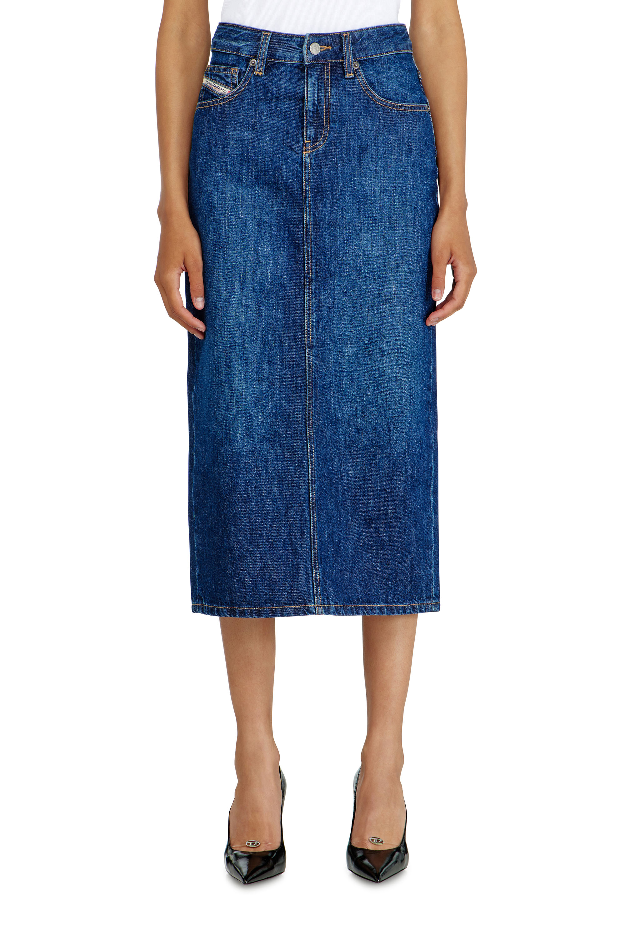 Diesel - DE-SKYE-D, Woman's Denim midi skirt in Medium blue - 2