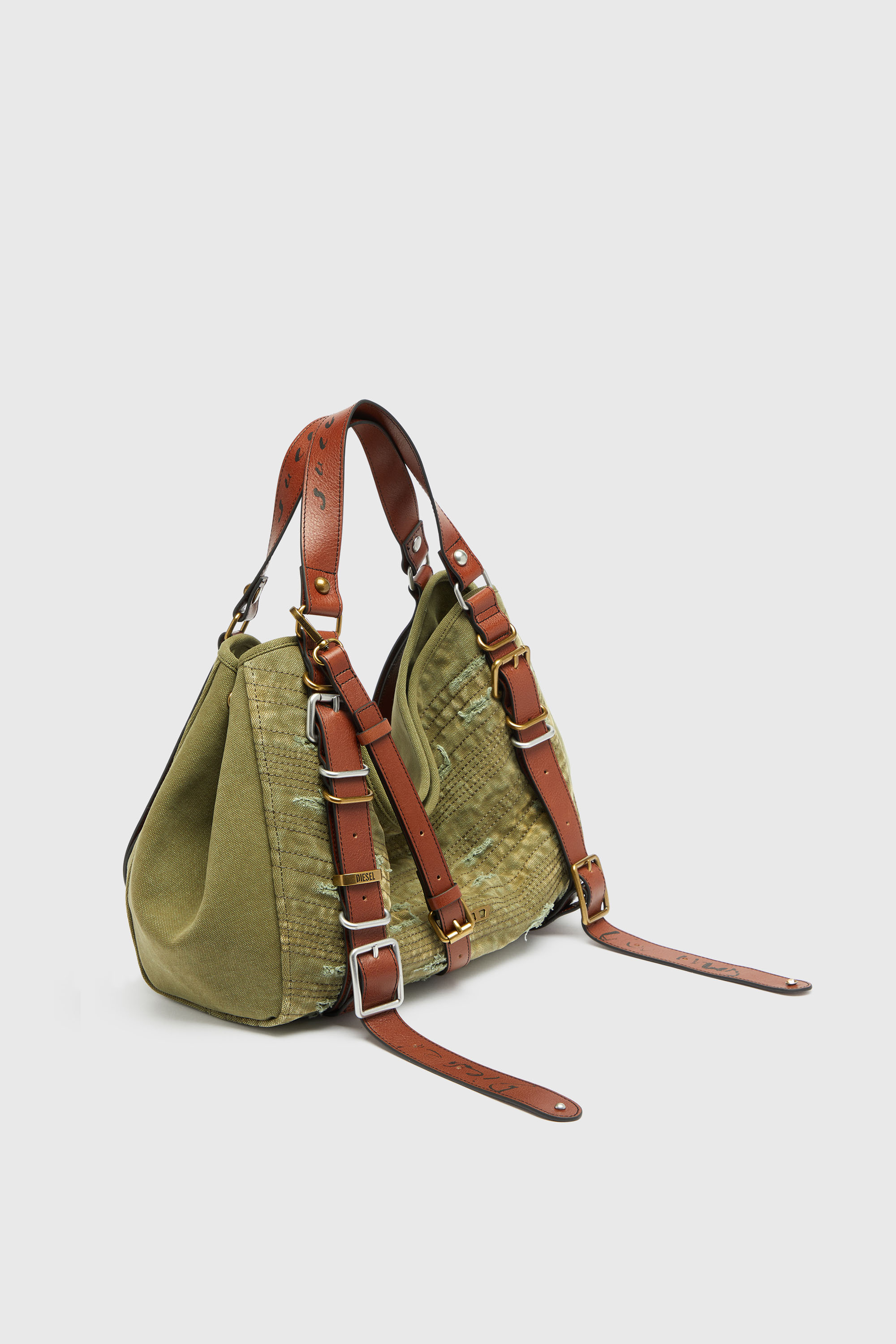 Diesel - D-ONE TOPHANDLE M, Unisex's D-One-Medium top-handle bag in distressed canvas in Military Green - 5
