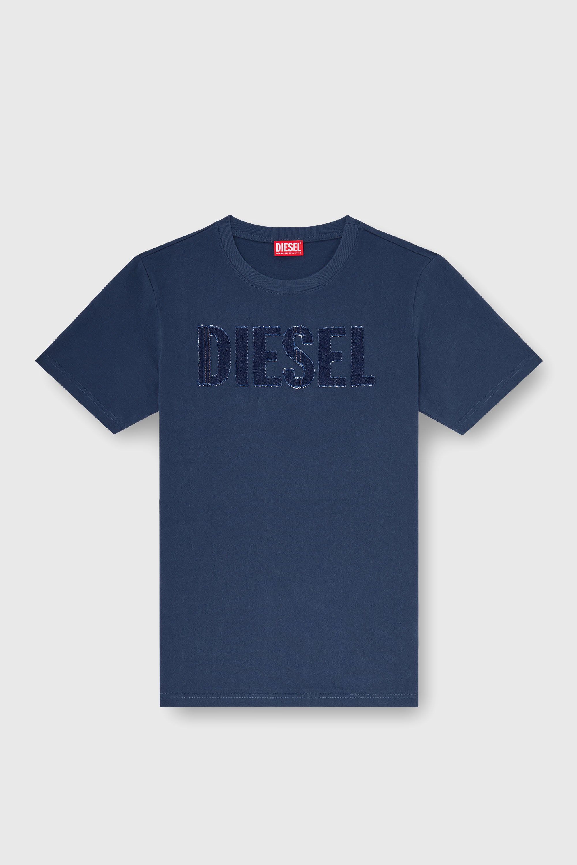 Diesel - T-JUST-APP-T92, Man's Cotton T-shirt with tonal Diesel logo print in Blue - 2