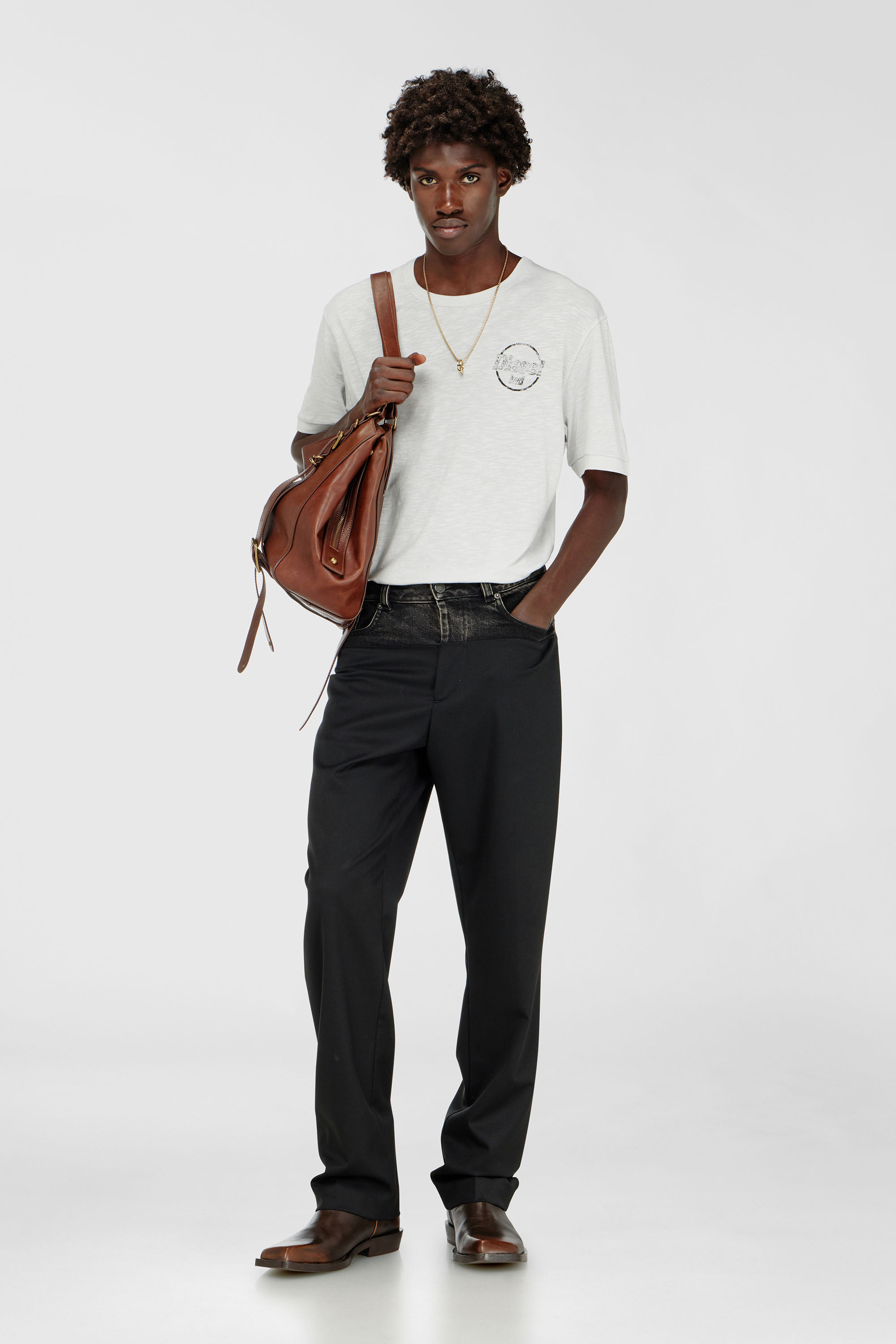 Diesel - T-ADJUST-B11, Man's T-shirt in slub jersey with crack print in White - 1