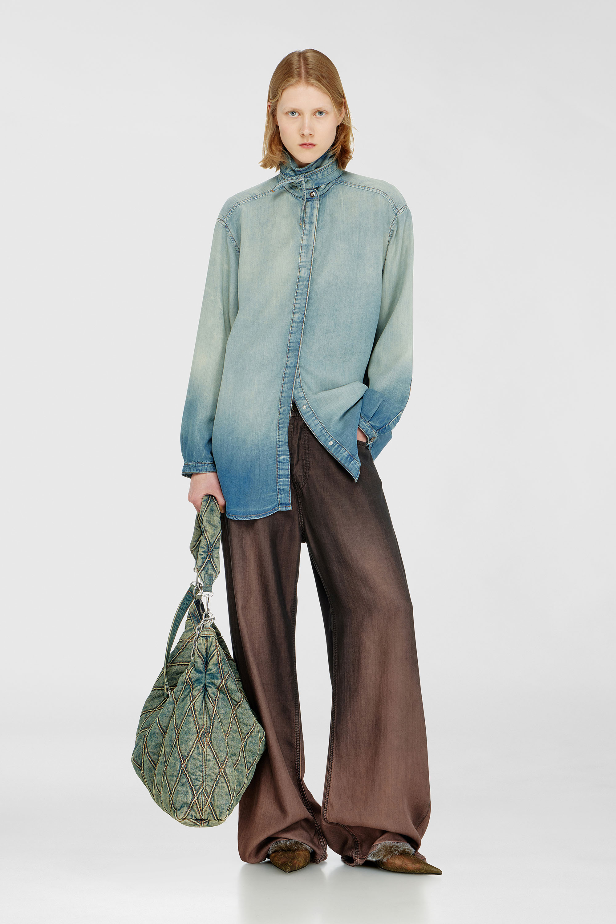 Diesel - DE-ARVEN-S1, Woman's Shirt in marbled fluid denim in Light Blue - 2