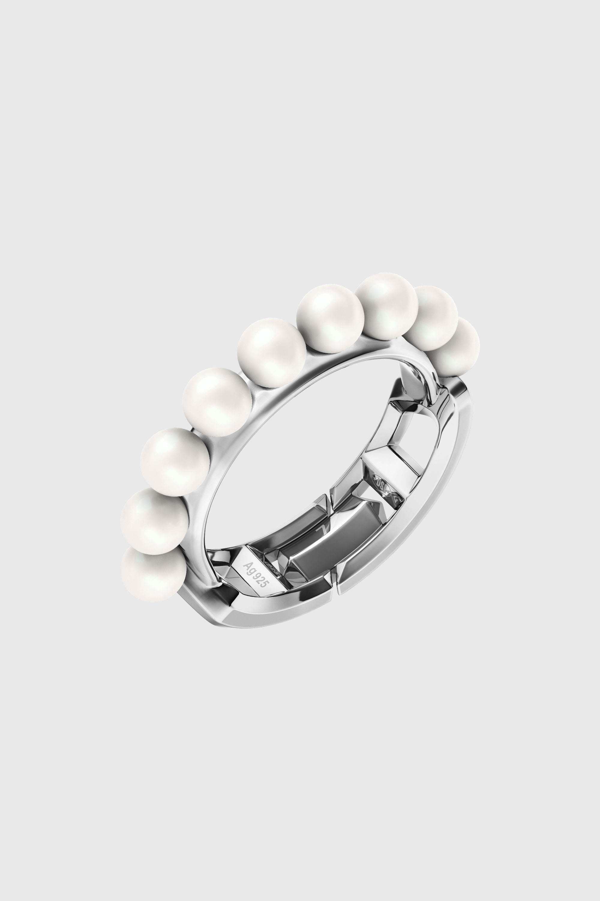 Diesel - DL1370040 STERLING SILVER JEWEL, Unisex's Sterling silver and pearl band ring in Silver - 1
