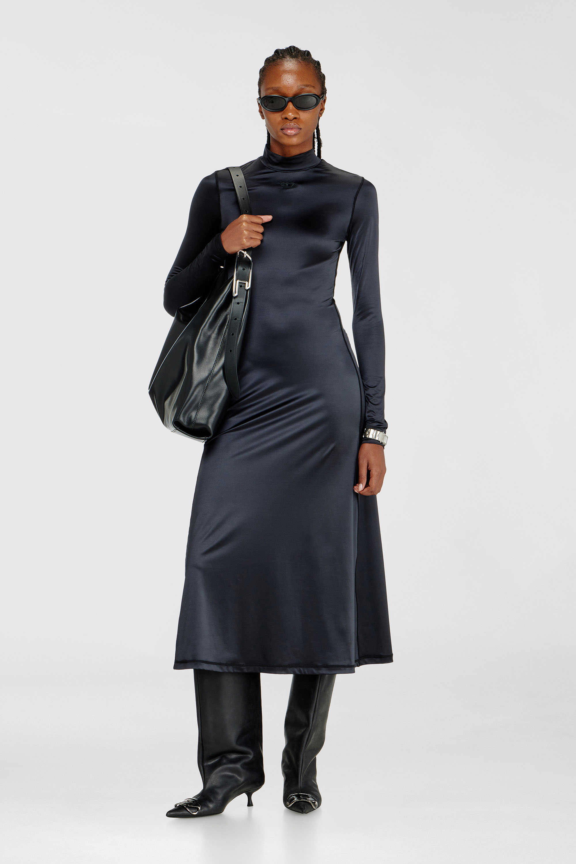 Diesel - D-UNGO, Woman's Fluid midi dress with turtle neck in Black - 2